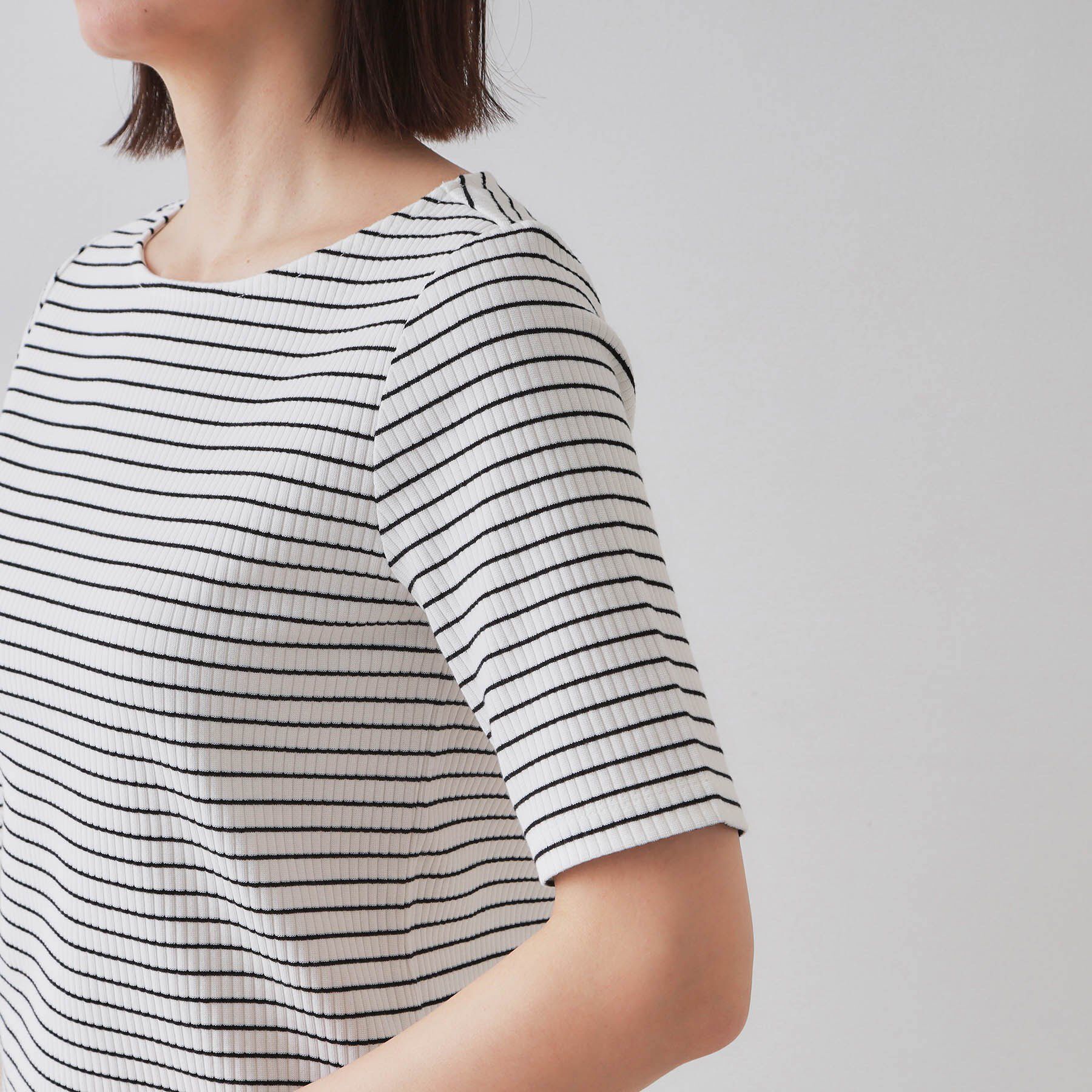 OPAQUE.CLIP「ボートネックリブカットソー【洗濯機洗い可】」|Tシャツ・カットソー|
