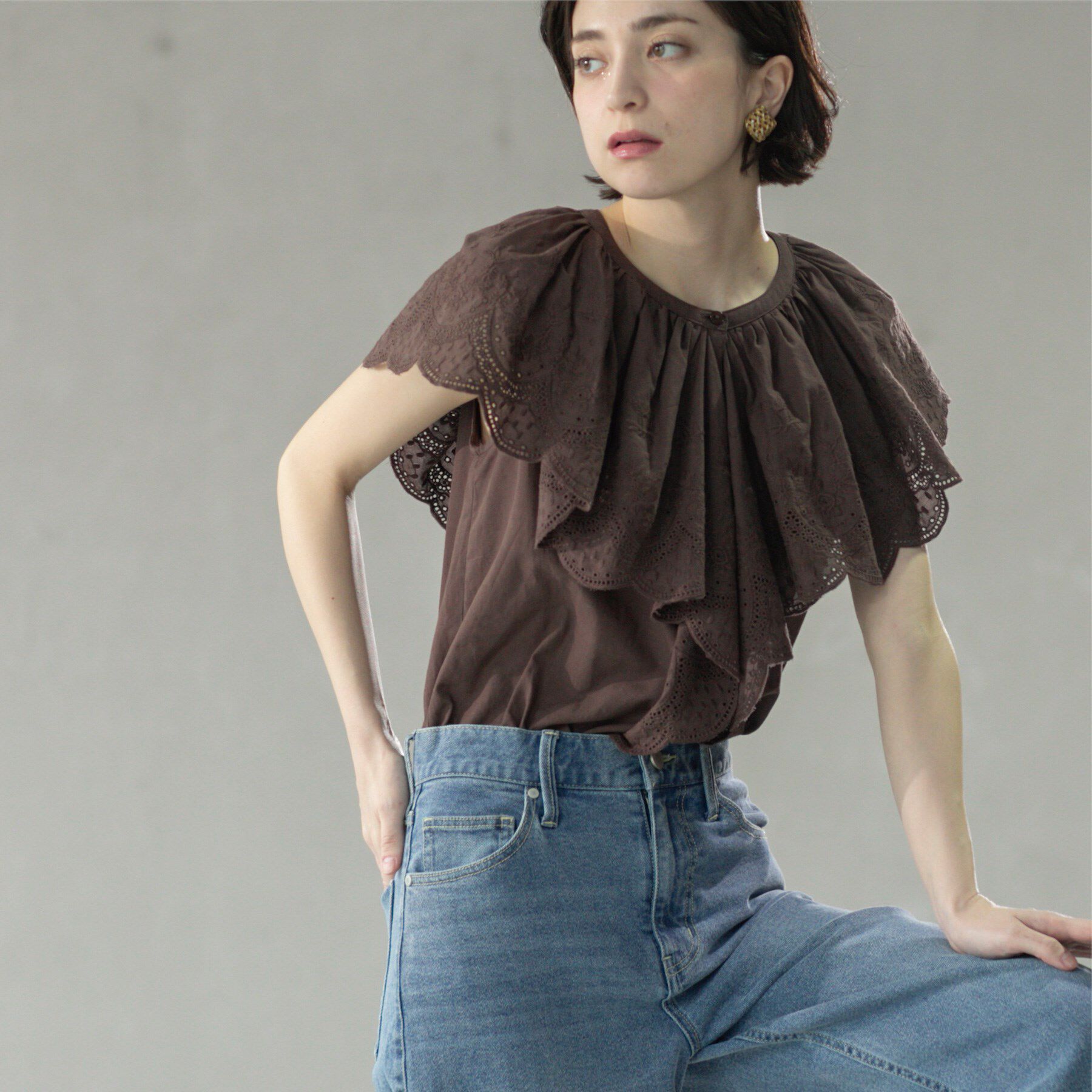 OPAQUE.CLIP「刺繍レースカラーブラウス」|シャツ・ブラウス|