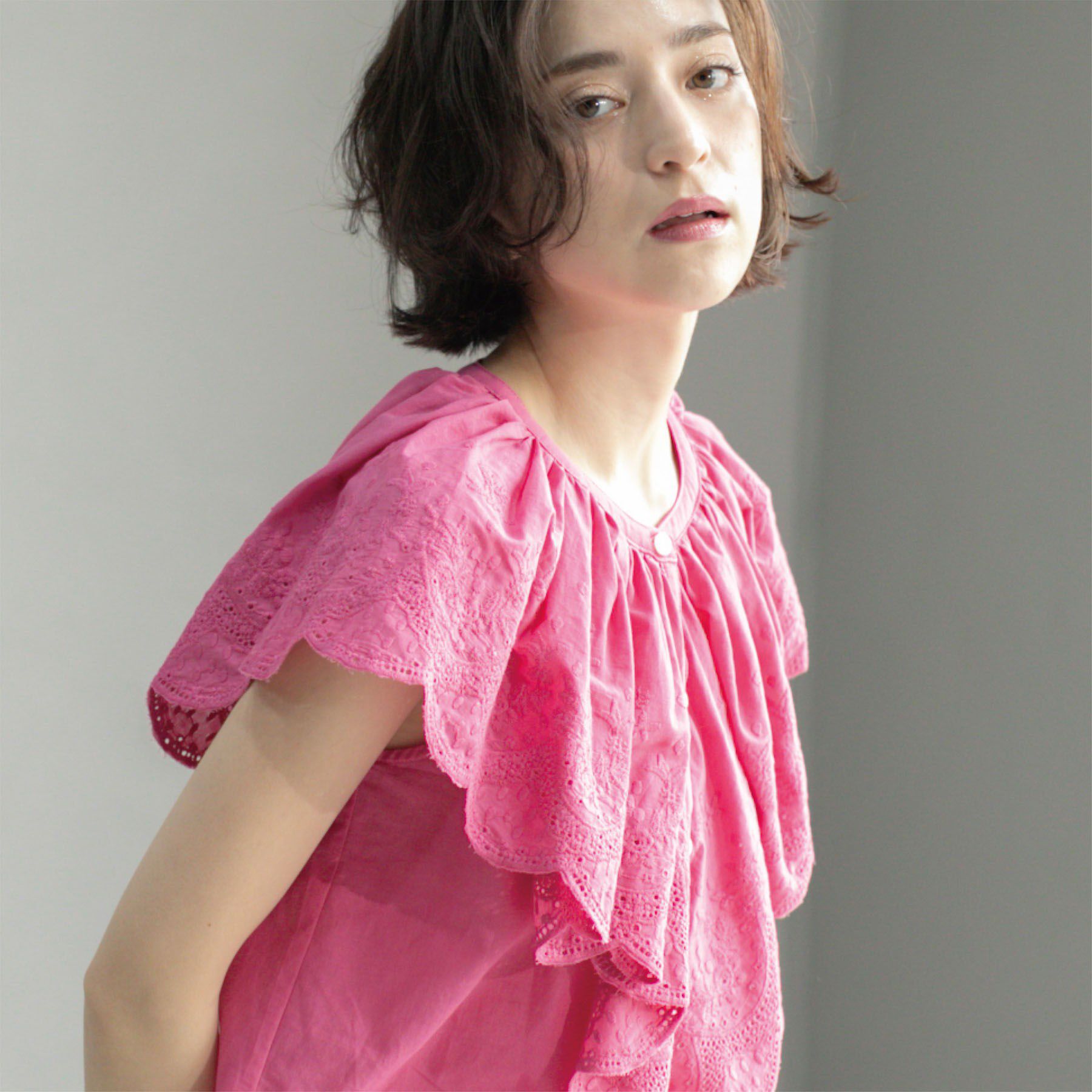 OPAQUE.CLIP「刺繍レースカラーブラウス」|シャツ・ブラウス|ピンク(072)