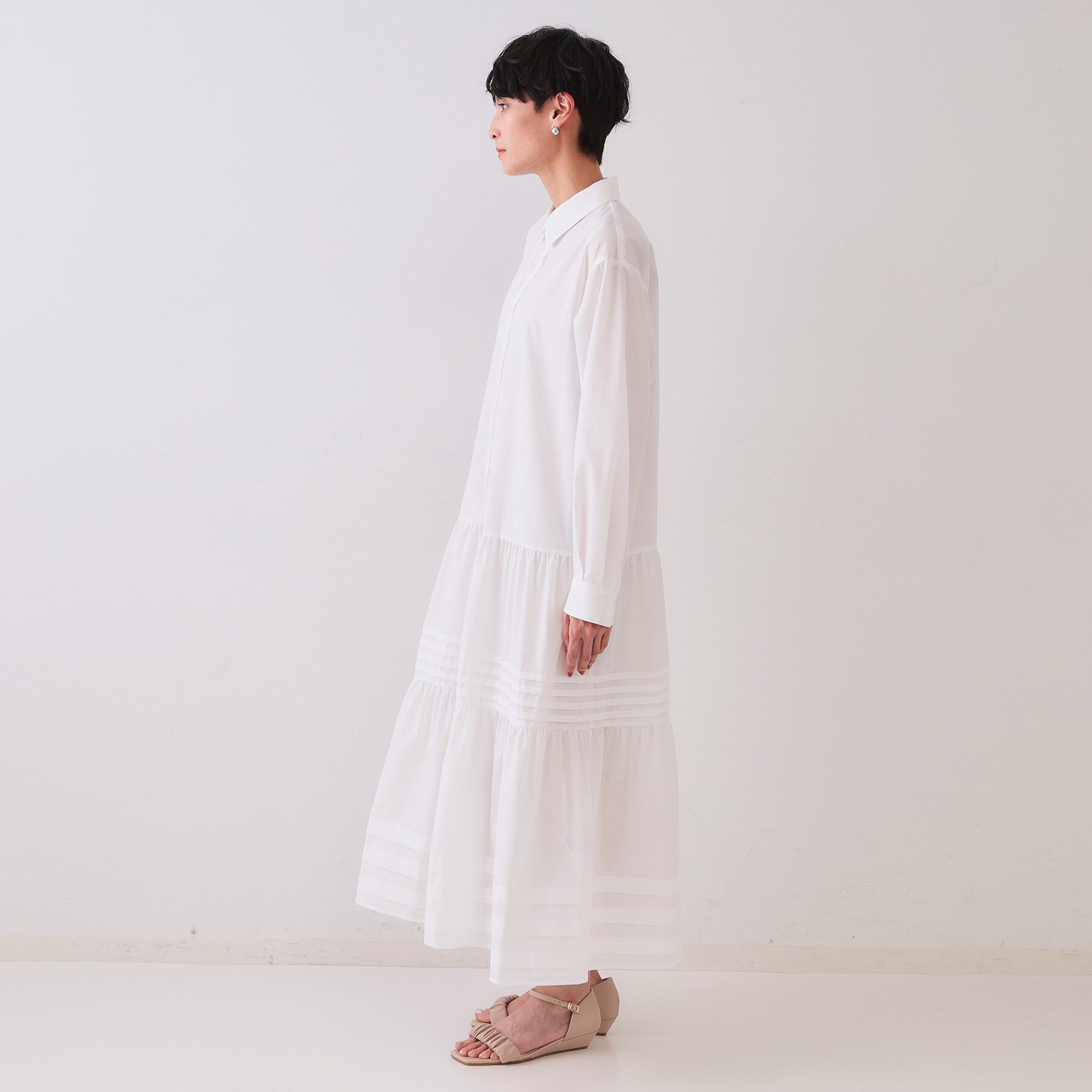 OPAQUE.CLIP「裾タックティアードシャツワンピース【洗濯機洗い可】」|ワンピース|