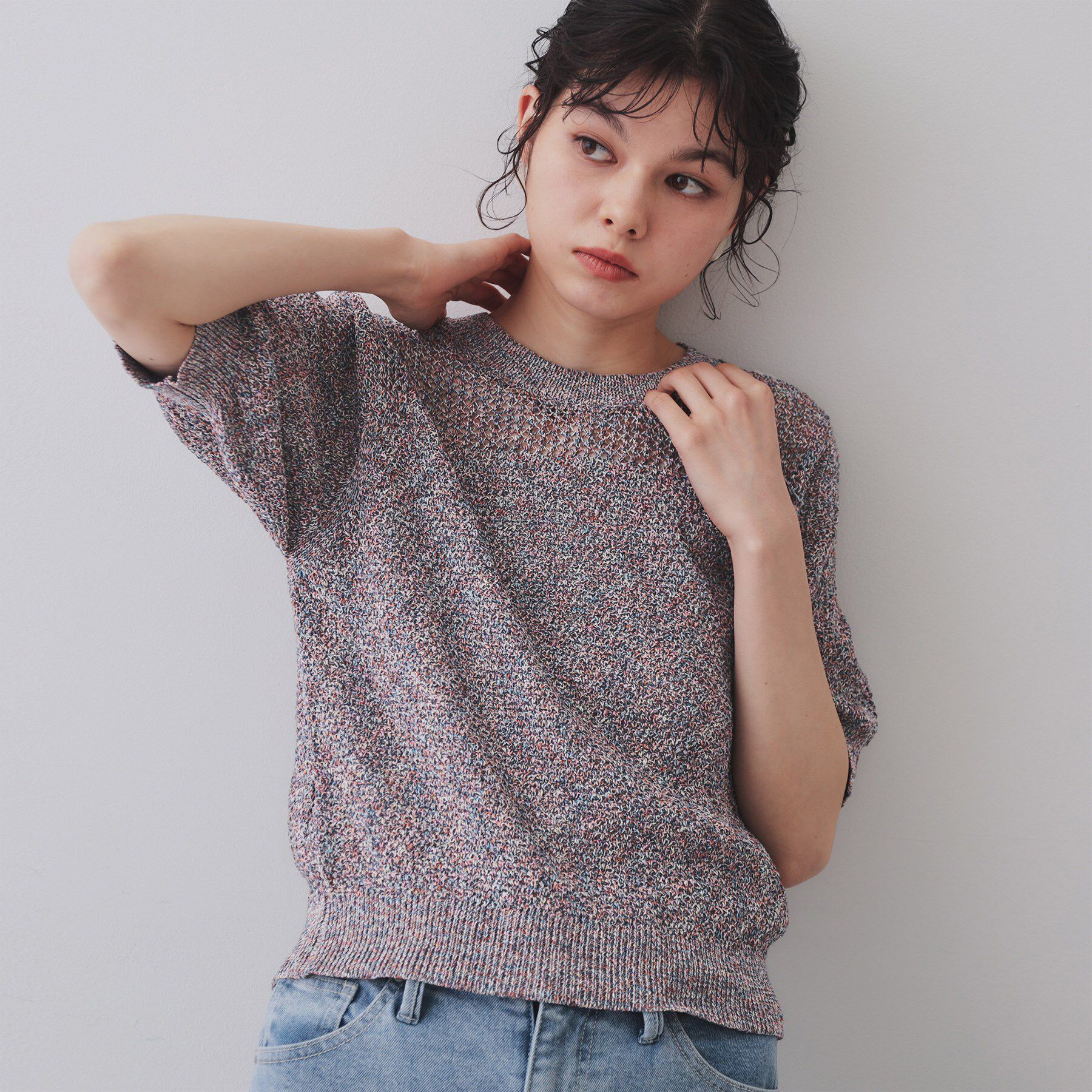 OPAQUE.CLIP「MIXヤーンカラーニット【洗濯機洗い可／抗ピル】」|ニット・セーター|ネイビー(494)