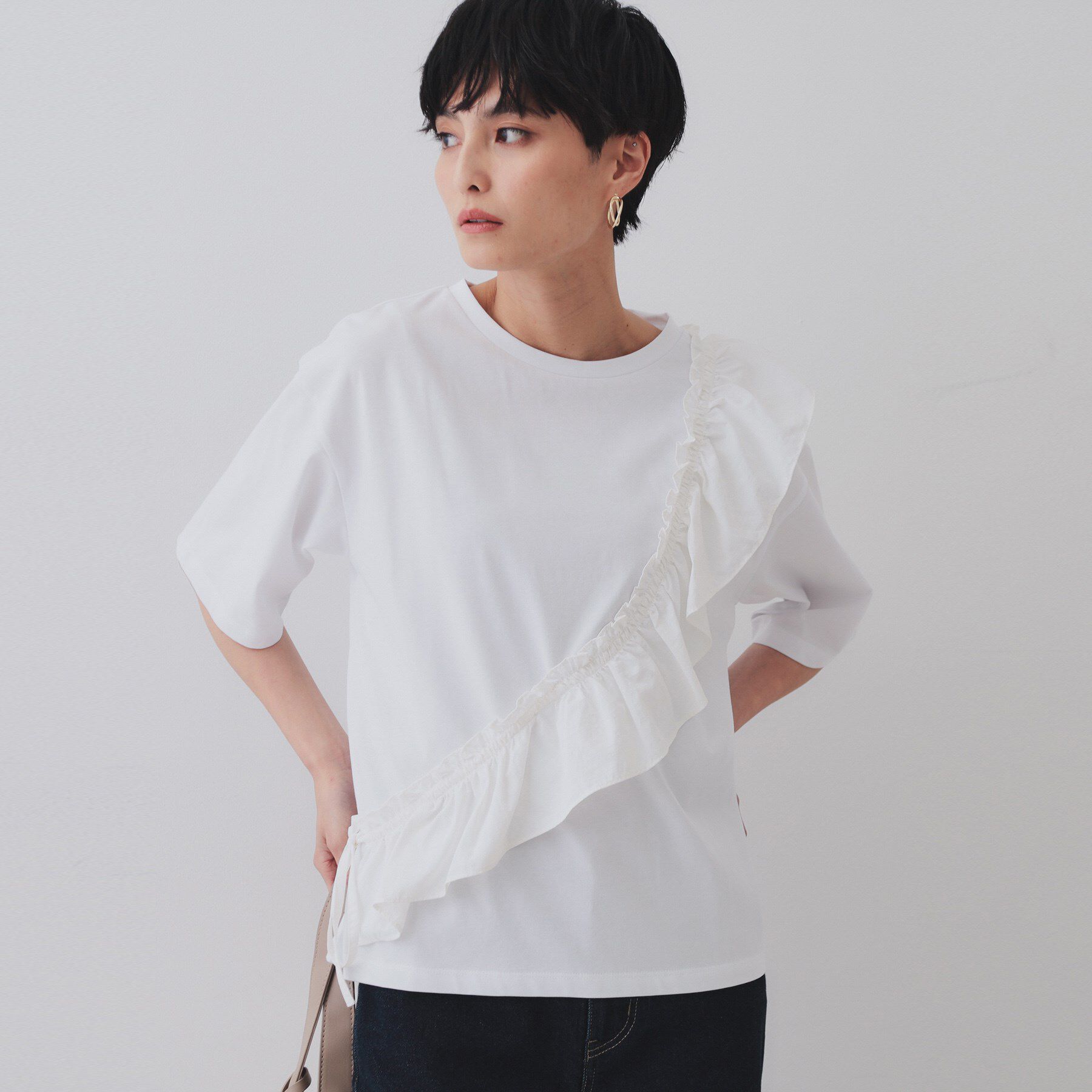 OPAQUE.CLIP「フリルドッキングカットソー【洗濯機洗い可】」|Tシャツ・カットソー|ホワイト(001)