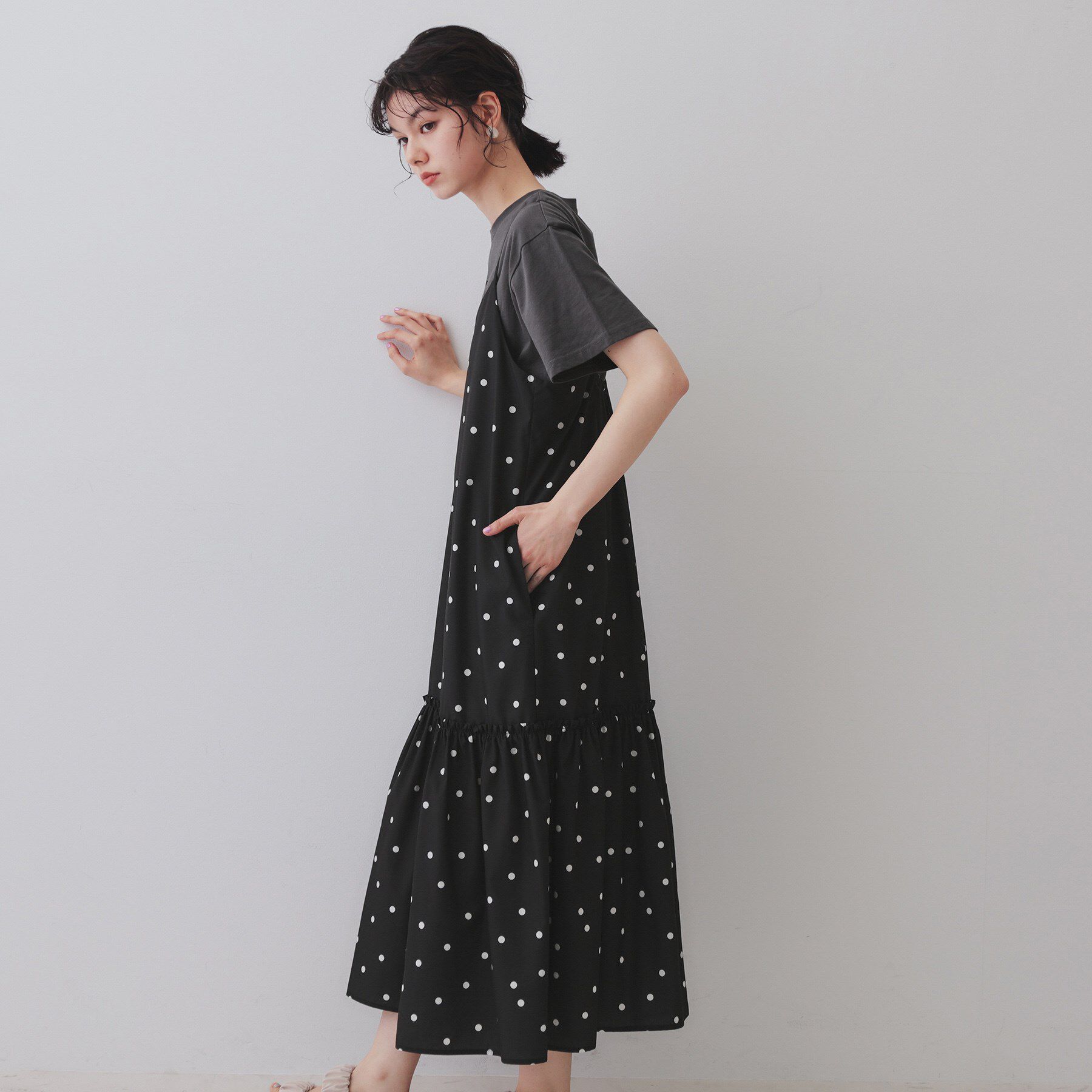 OPAQUE.CLIP「ドットプリントキャミワンピース【洗濯機洗い可】」|ワンピース|