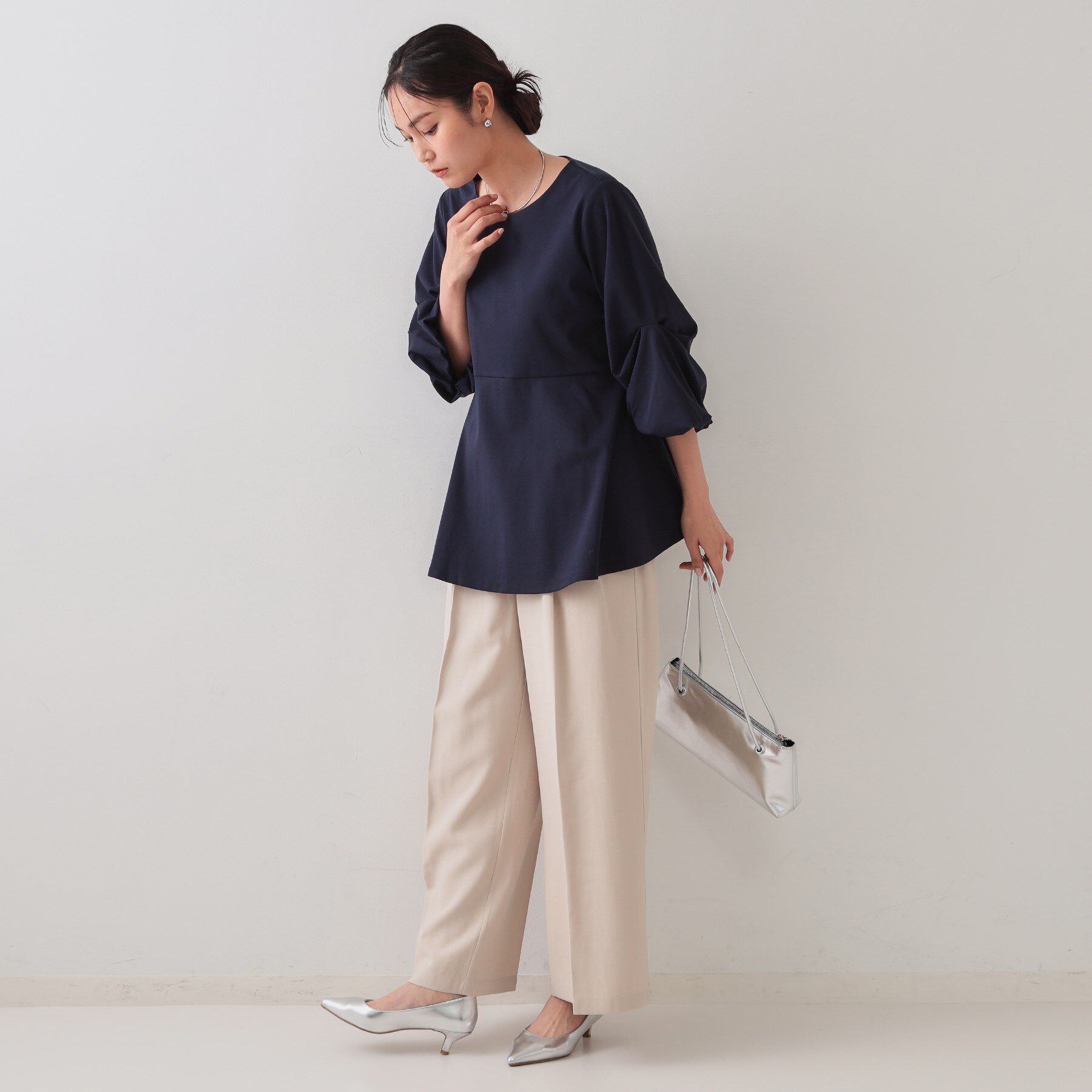 OPAQUE.CLIP「ボリュームスリーブペプラムトップス【洗濯機洗い可】」|Tシャツ・カットソー|