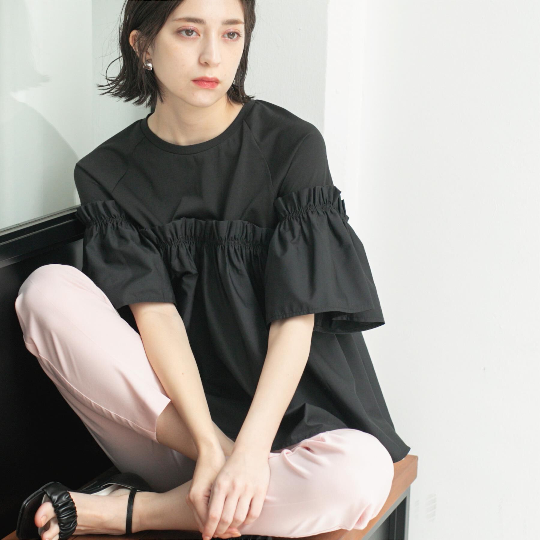 OPAQUE.CLIP「ギャザーフリルドッキングカットソー【洗濯機洗い可】」|Tシャツ・カットソー|