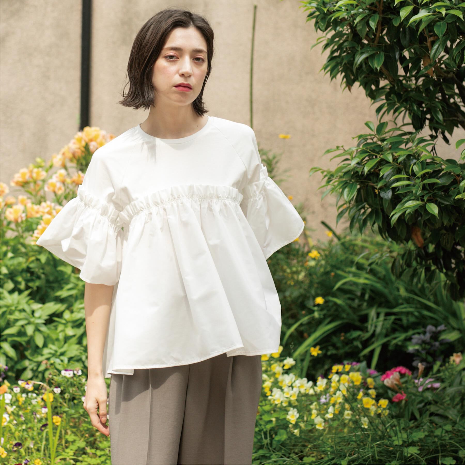 OPAQUE.CLIP「ギャザーフリルドッキングカットソー【洗濯機洗い可】」|Tシャツ・カットソー|