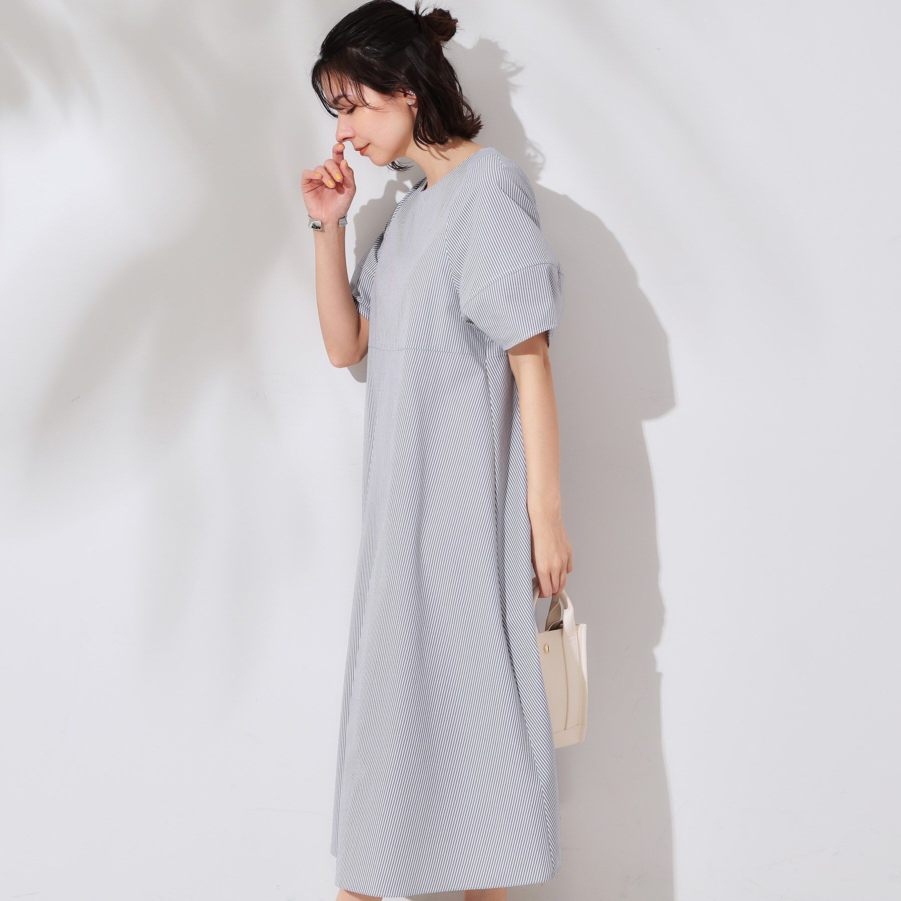 OPAQUE.CLIP「サッカーストライプワンピース【吸水速乾/イージーアイロン/洗濯機洗い可】」|ワンピース|