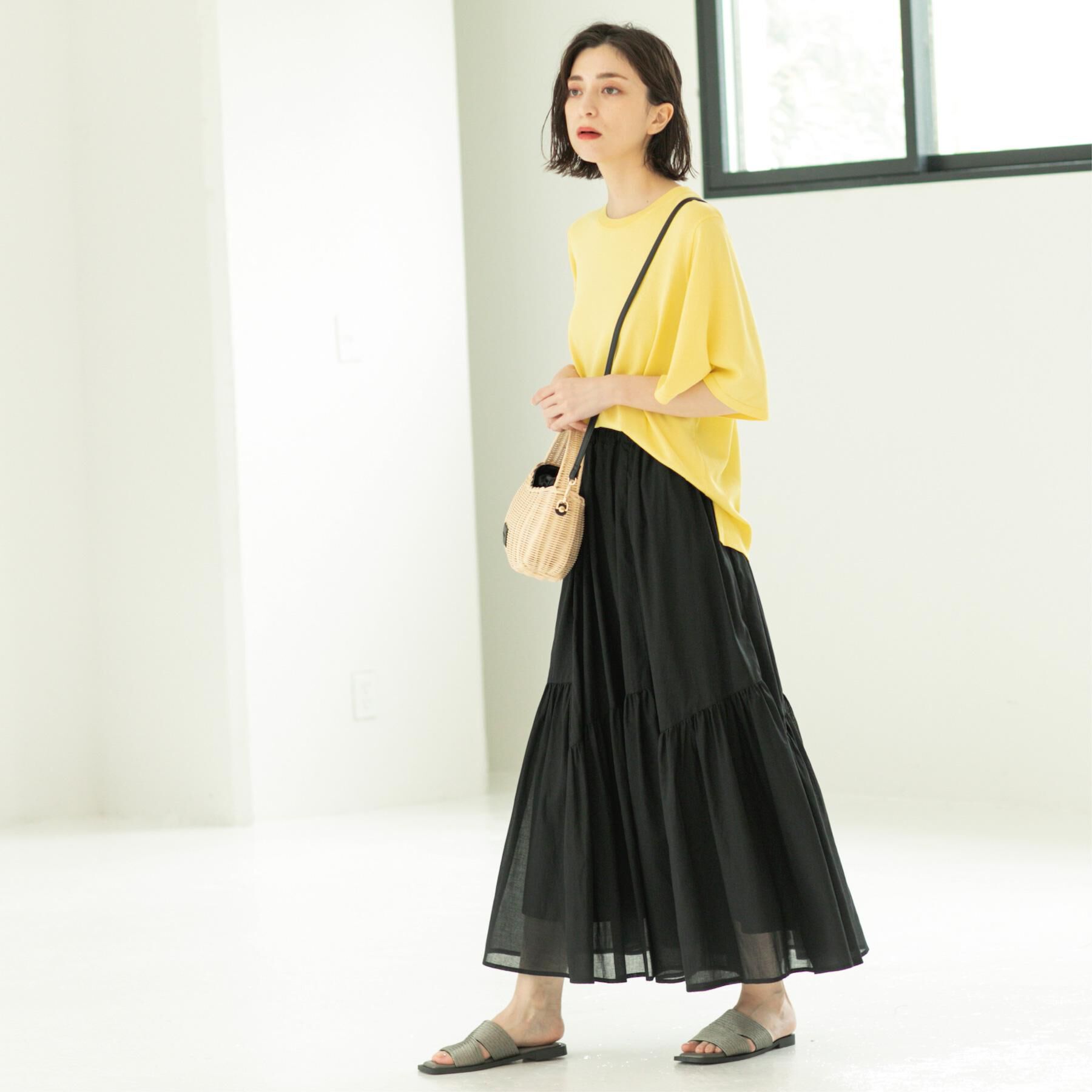 OPAQUE.CLIP「ギャザーフレアスカート/オーガニックコットン混【洗濯機洗い可】」|スカート|