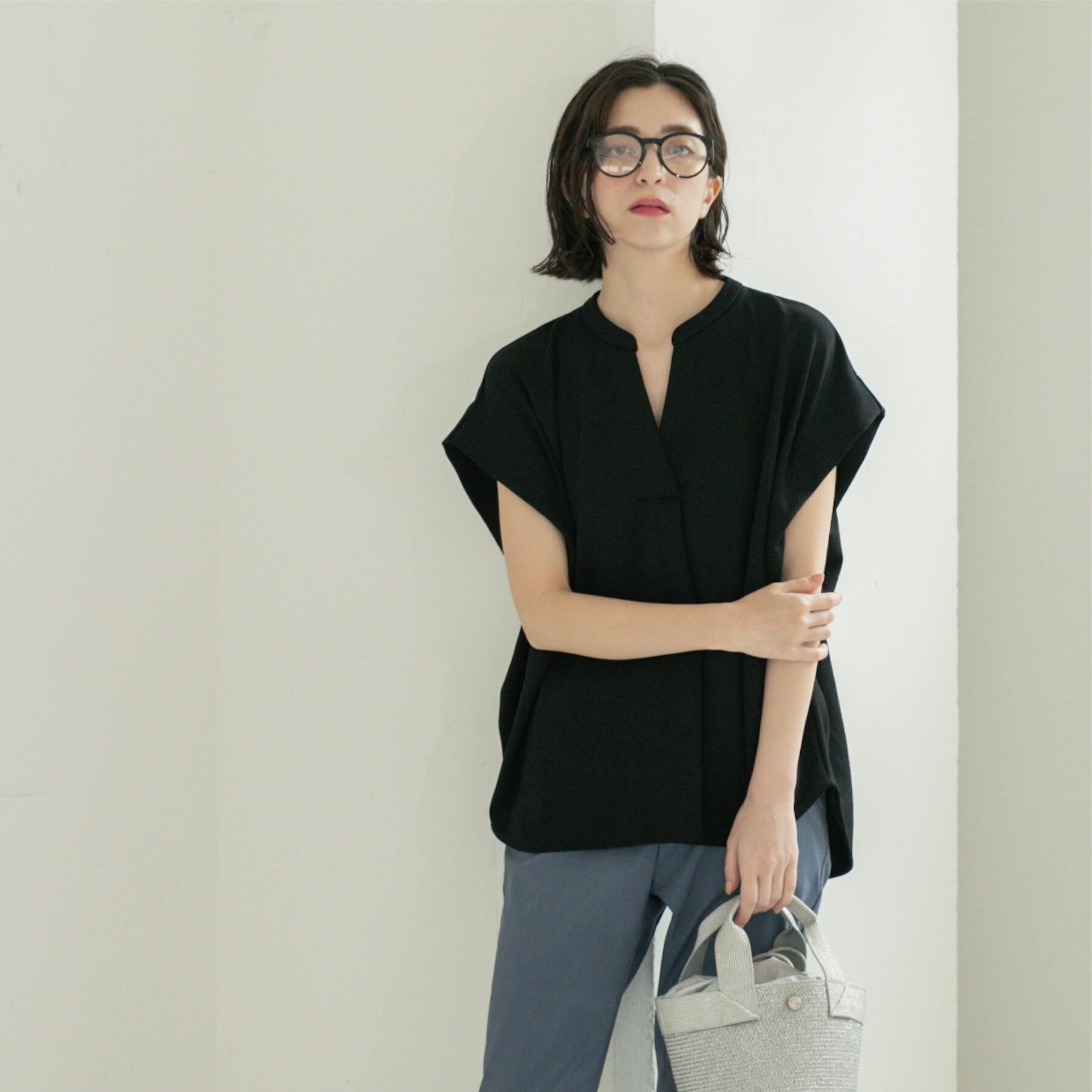 OPAQUE.CLIP「スキッパーフレンチスリーブトップス【UV/吸水速乾/洗濯機洗い可】」|Tシャツ・カットソー|