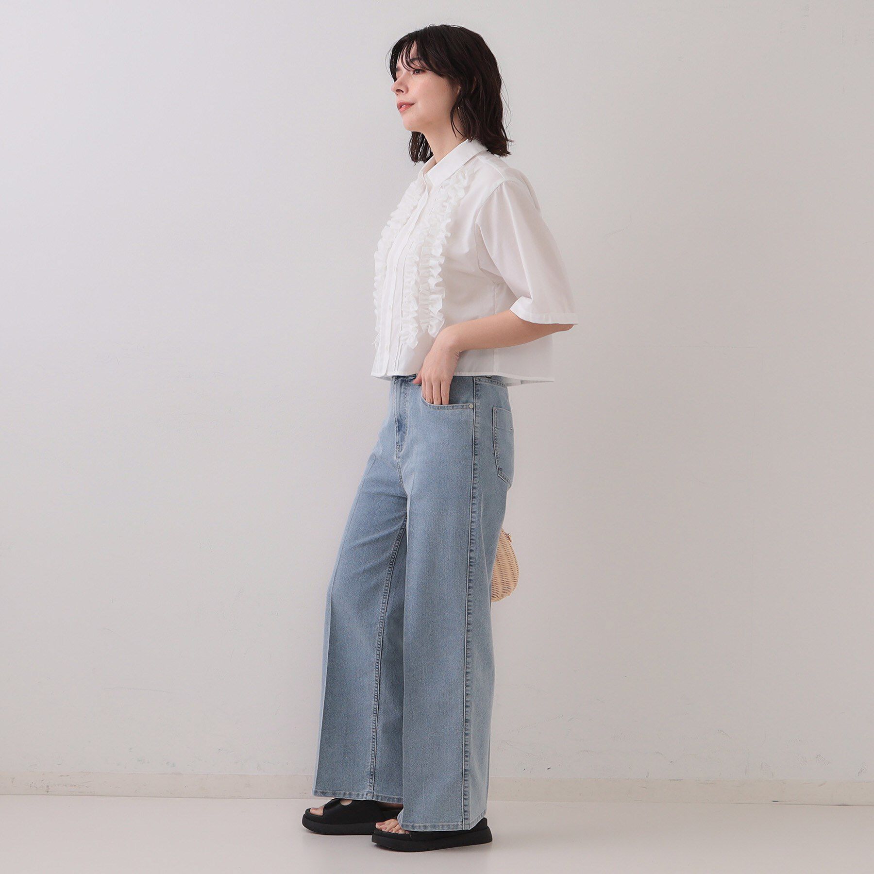 OPAQUE.CLIP「フリルショートシャツ【洗濯機洗い可】」|シャツ・ブラウス|
