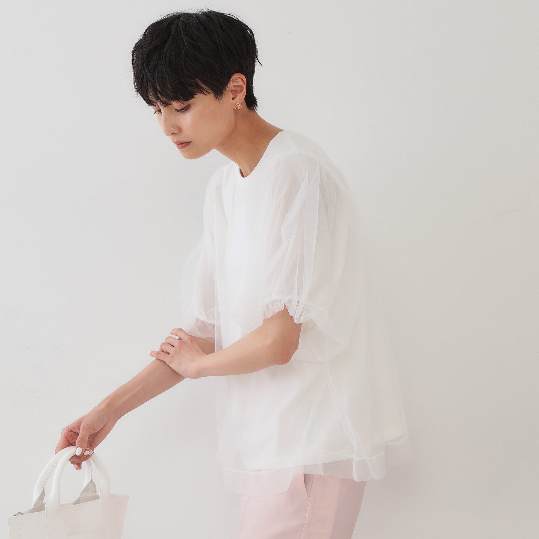 OPAQUE.CLIP「チュールレイヤードトップス【洗濯機洗い可】」|Tシャツ・カットソー|