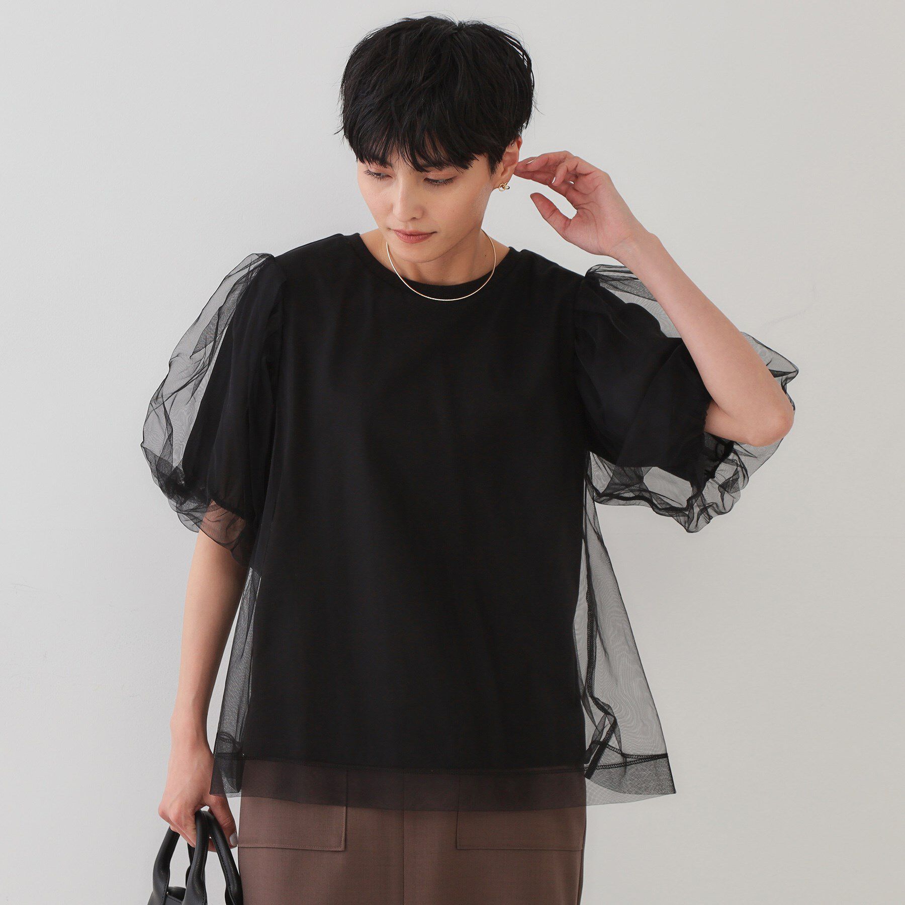 OPAQUE.CLIP「チュールレイヤードトップス【洗濯機洗い可】」|Tシャツ・カットソー|