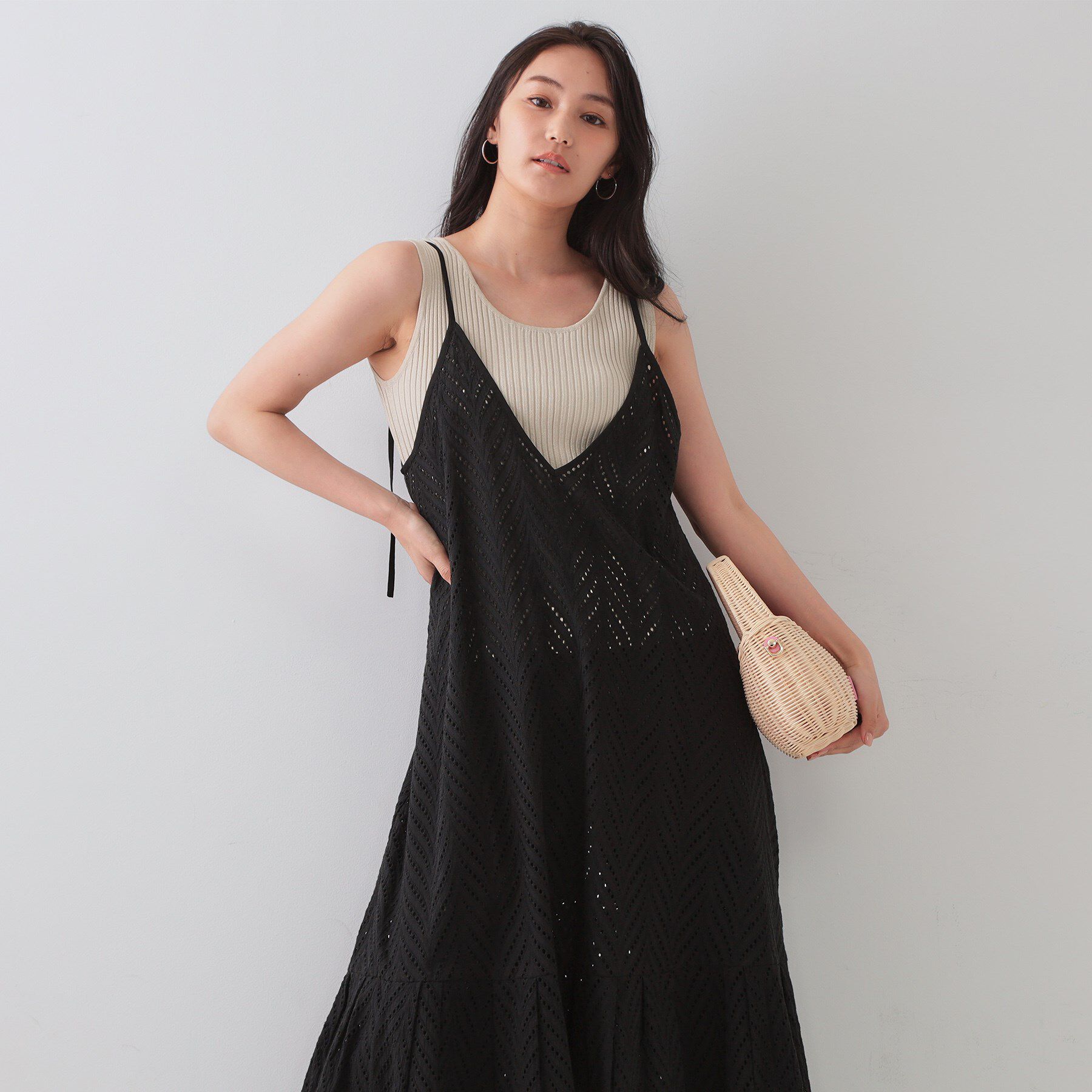 OPAQUE.CLIP「インドコットンアイレット刺繍キャミワンピース【洗える】」|ワンピース|