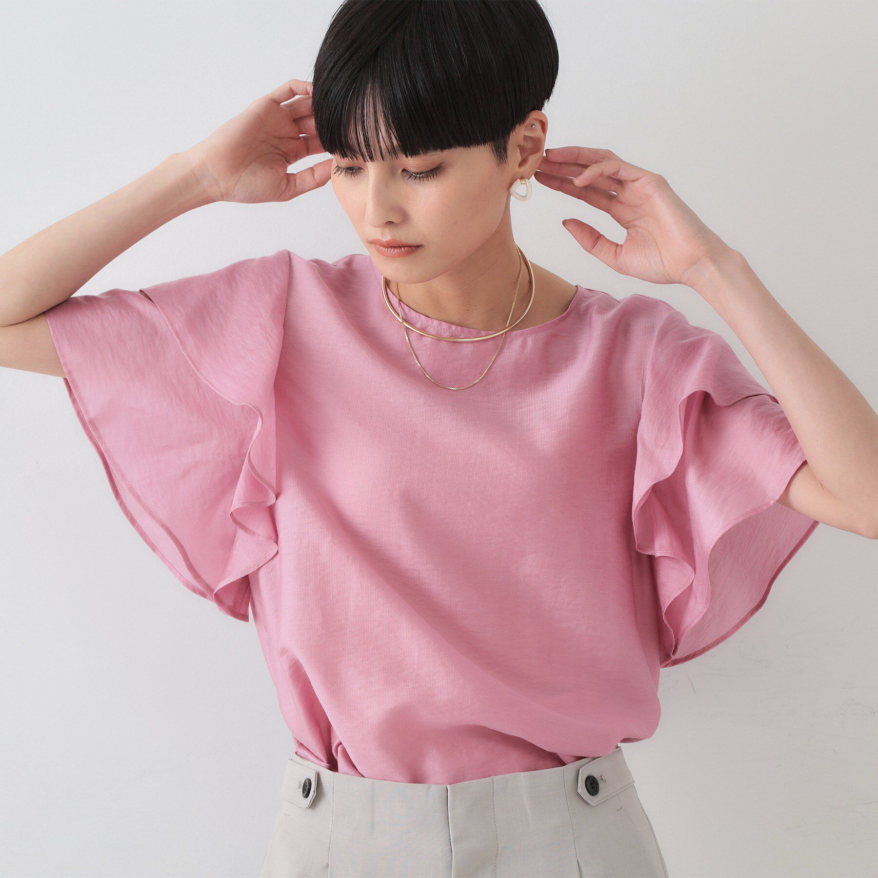 OPAQUE.CLIP「フリルスリーブブラウス【洗濯機洗い可】」|シャツ・ブラウス|