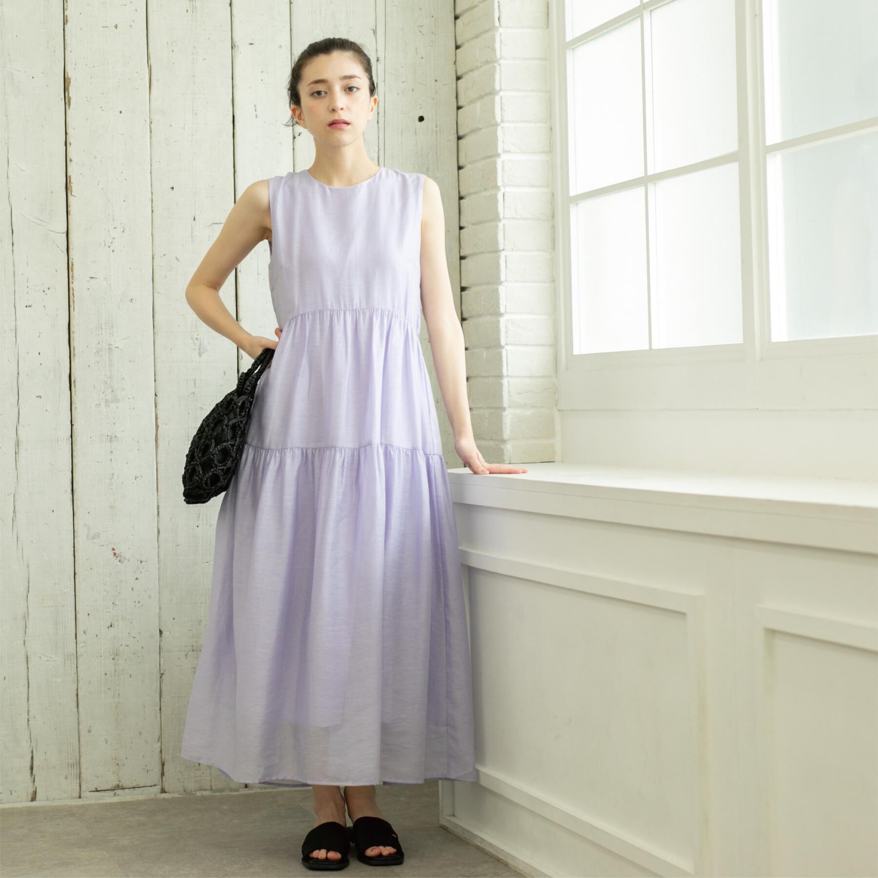 OPAQUE.CLIP「麻混シアーギャザーティアードワンピース【洗濯機洗い可】」|ワンピース|