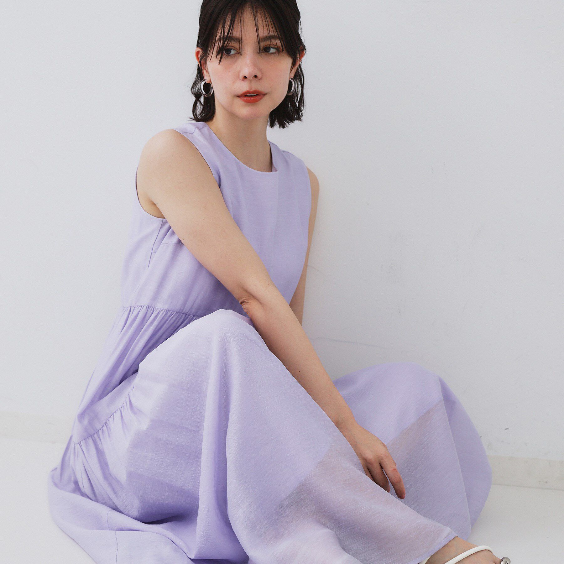 OPAQUE.CLIP「麻混シアーギャザーティアードワンピース【洗濯機洗い可】」|ワンピース|