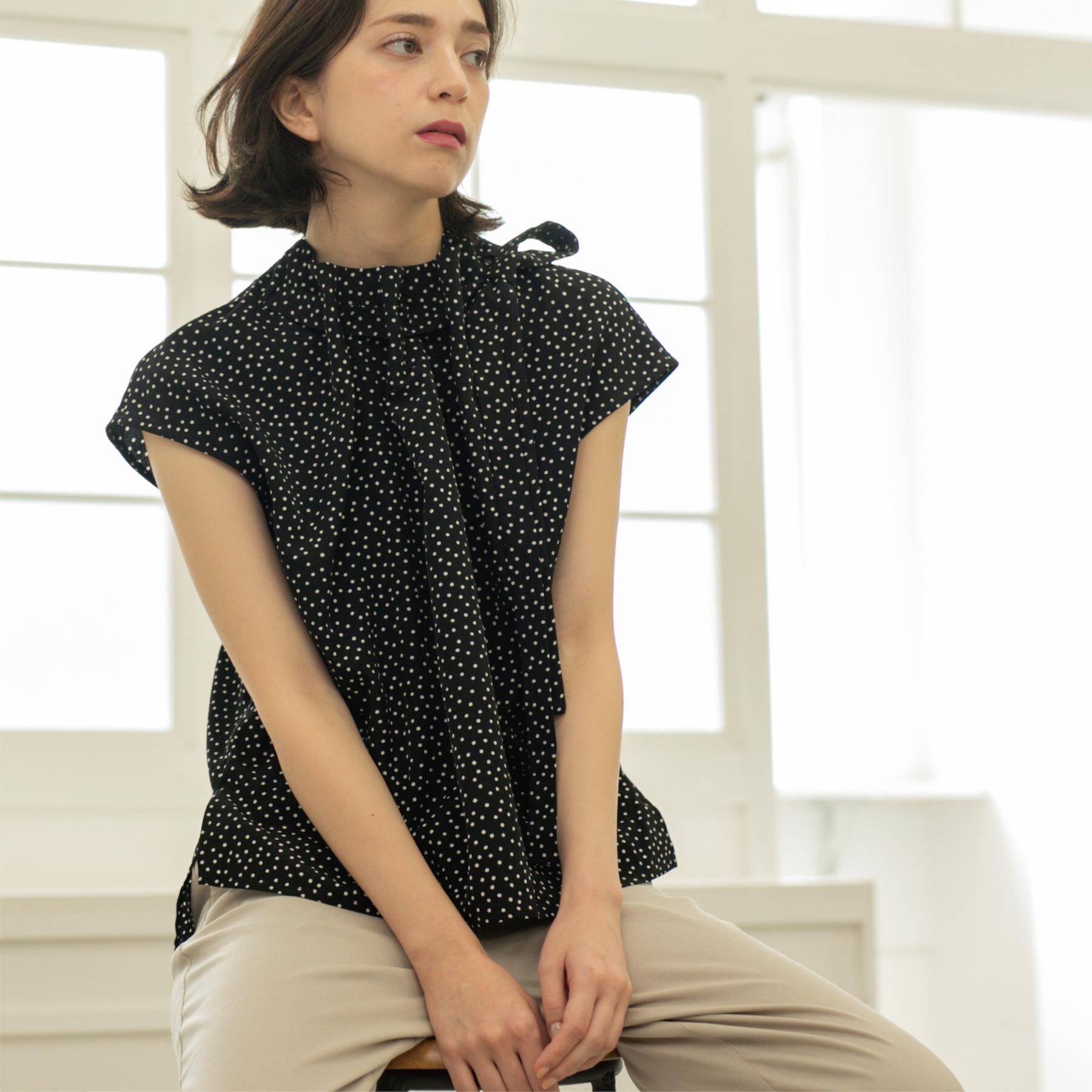 OPAQUE.CLIP「ラッピングボウタイドットブラウス【洗濯機洗い可】」|シャツ・ブラウス|