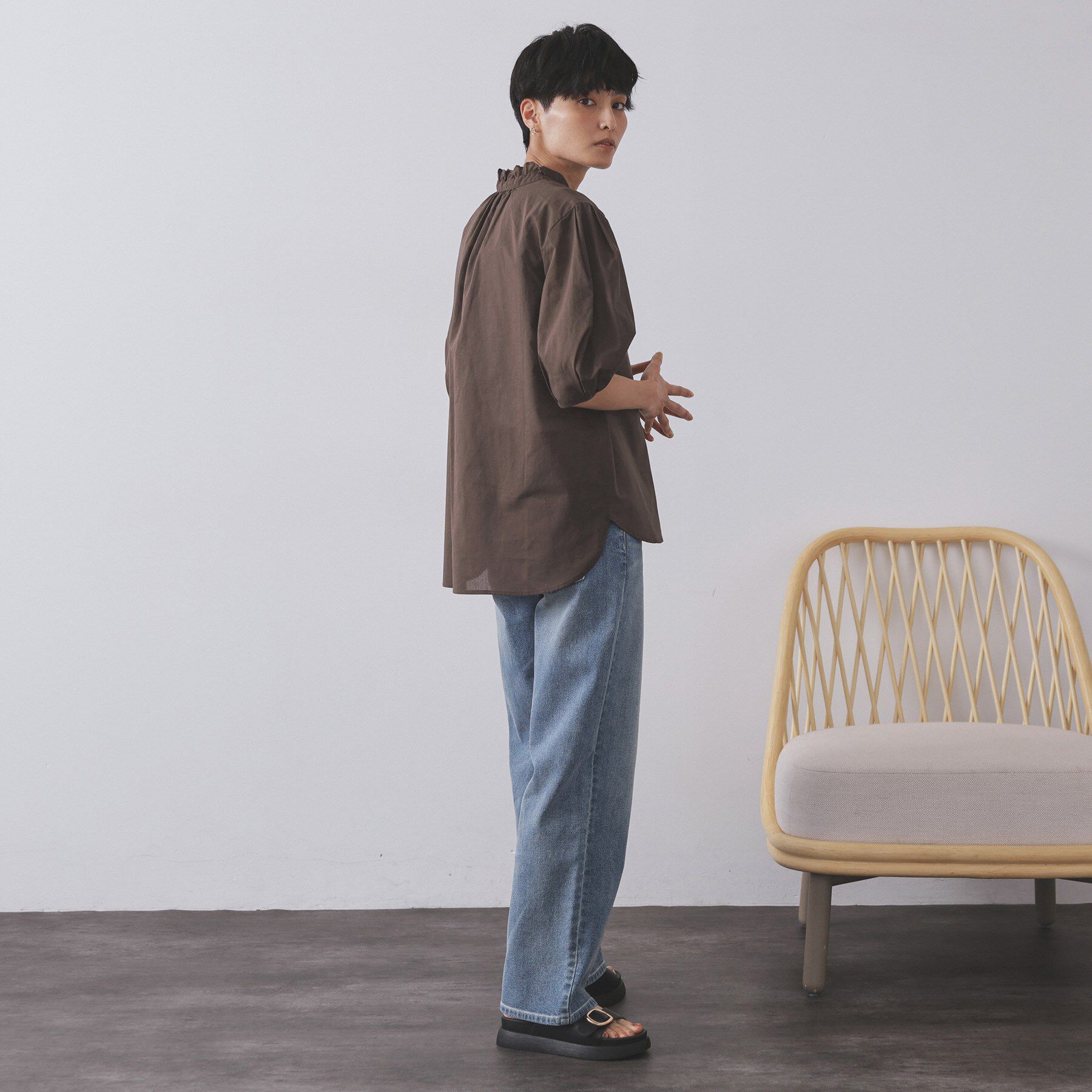 OPAQUE.CLIP「シアーフリルネックブラウス【洗濯機洗い可】」|シャツ・ブラウス|