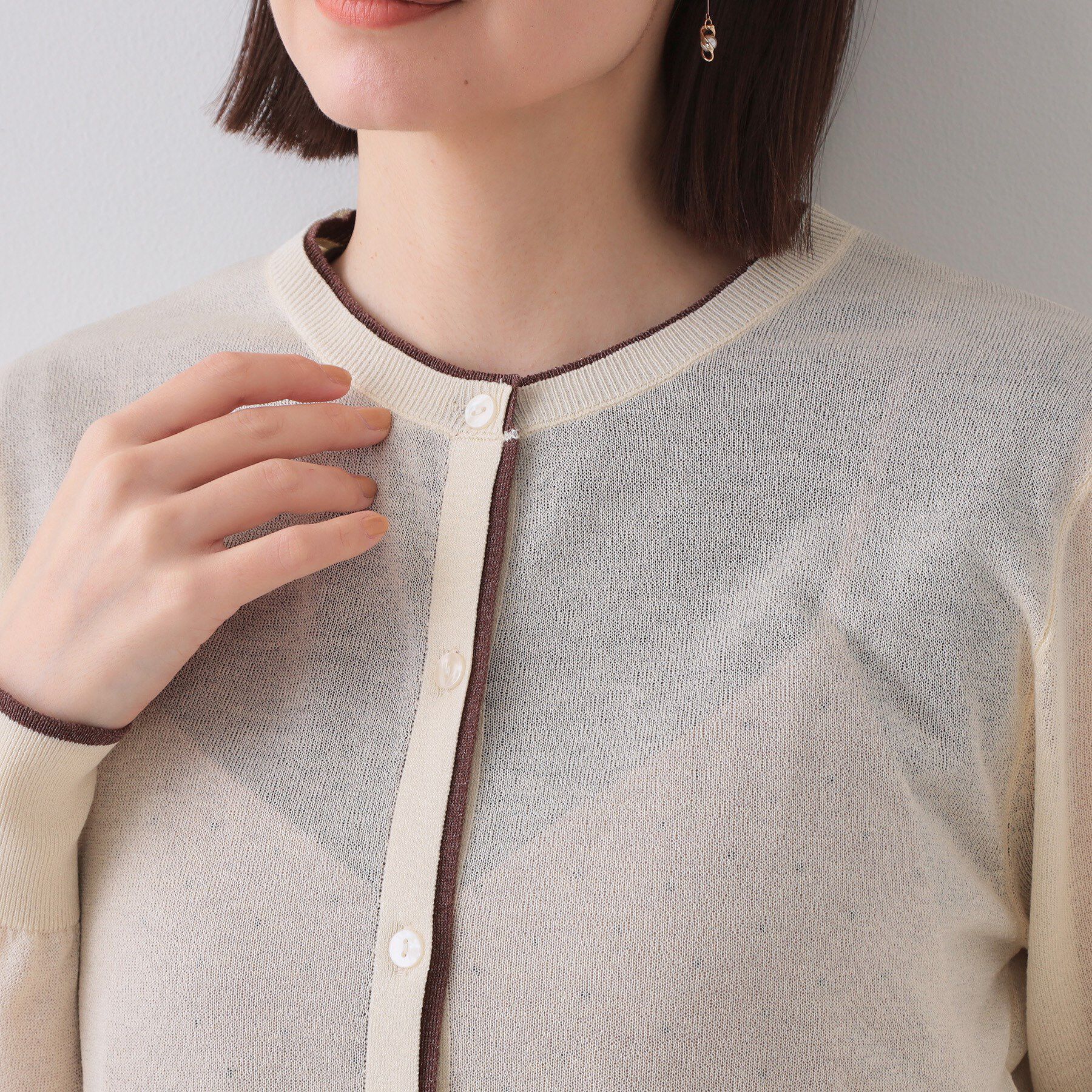 OPAQUE.CLIP「配色シアークルーニットカーディガン【洗濯機洗い可/抗ピル】」|カーディガン|