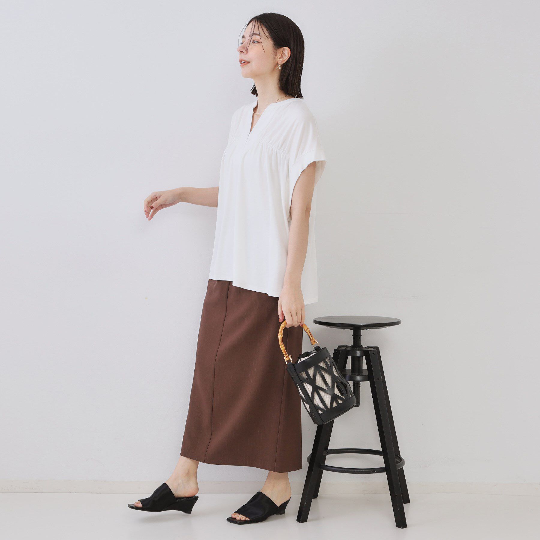 OPAQUE.CLIP「スキッパーフレアカットソー【接触冷感/洗濯機洗い可】」|Tシャツ・カットソー|