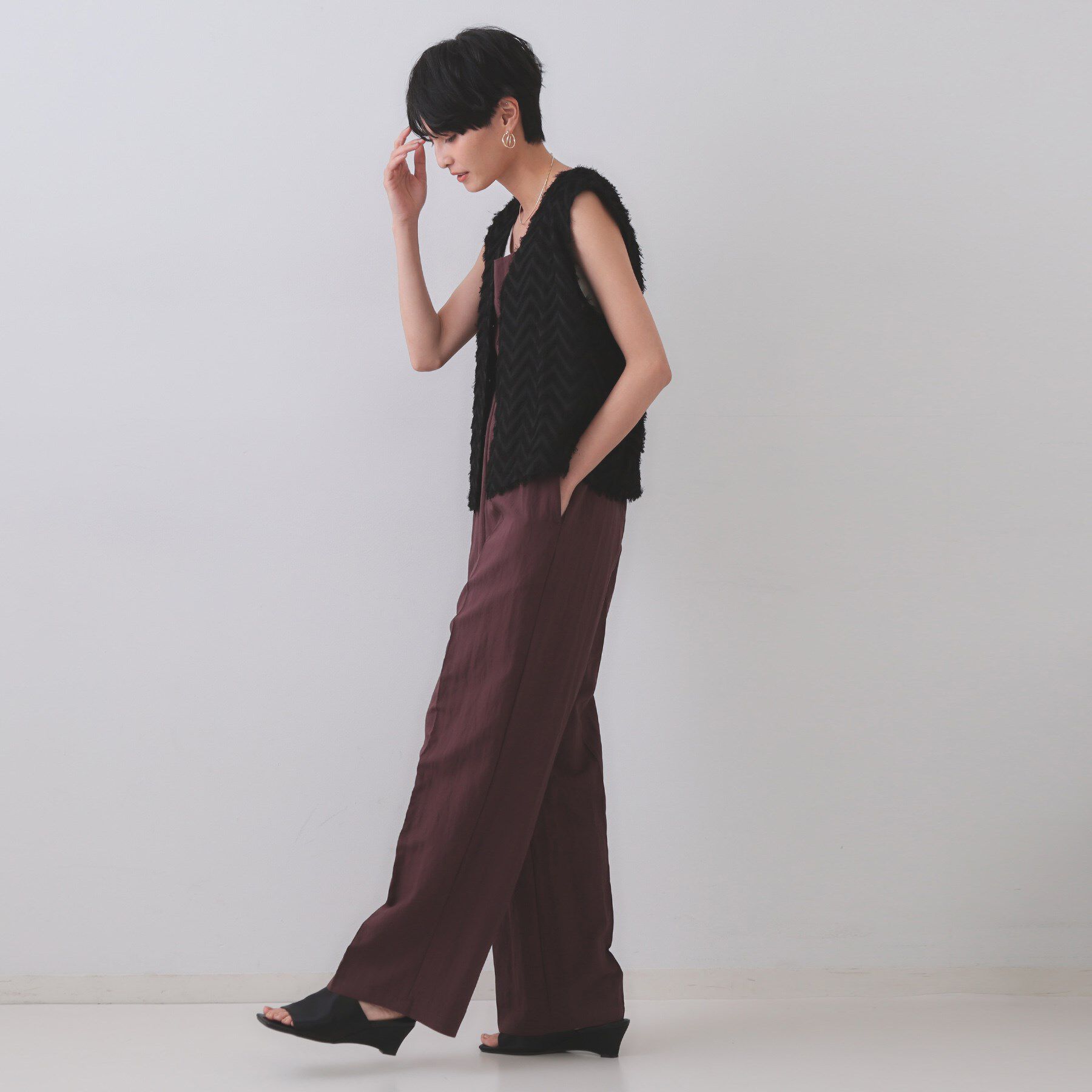 OPAQUE.CLIP「フリンジジャカードベスト【洗濯機洗い可】」|ベスト・ジレ|