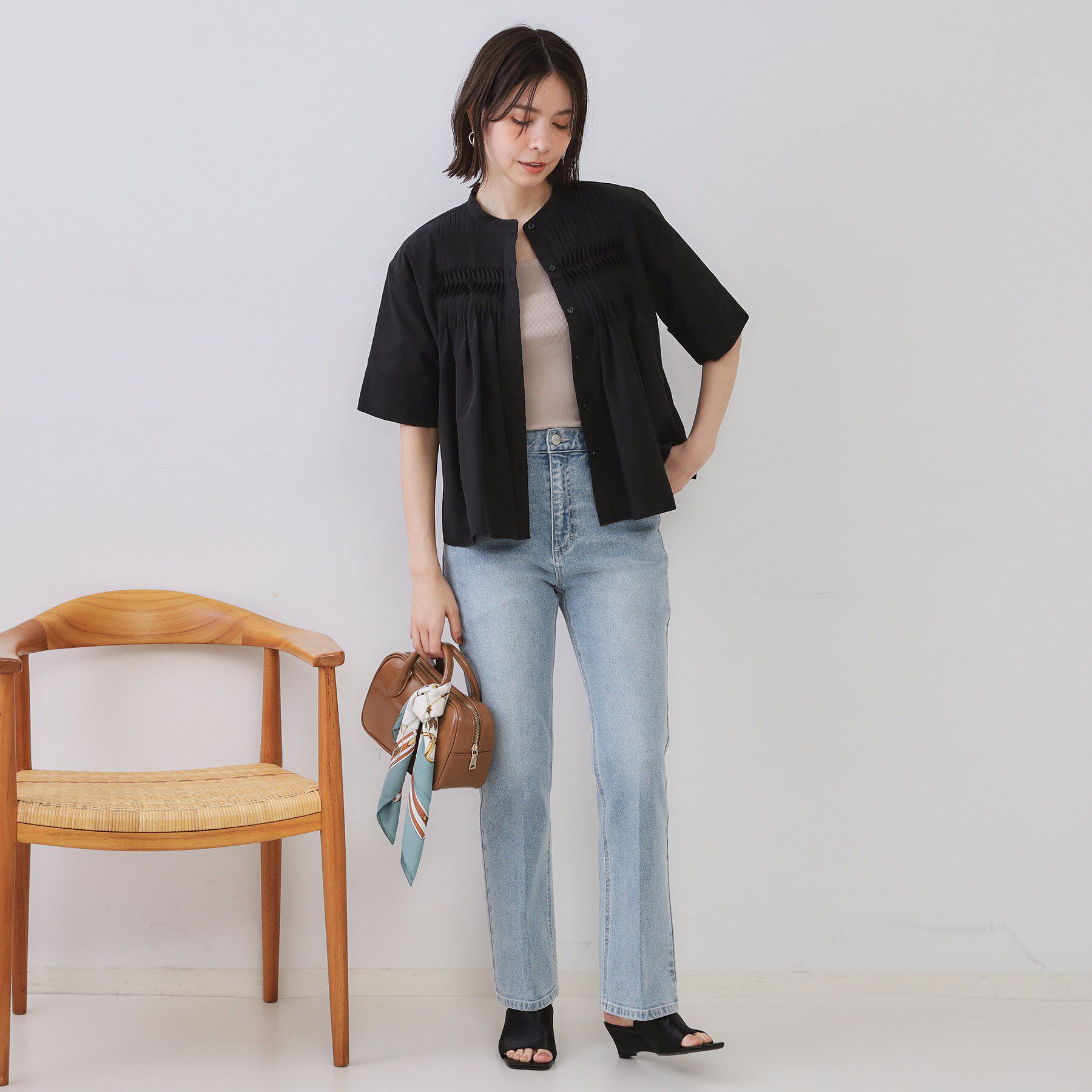 OPAQUE.CLIP「ピンタックフレアシャツ【洗濯機洗い可】」|シャツ・ブラウス|