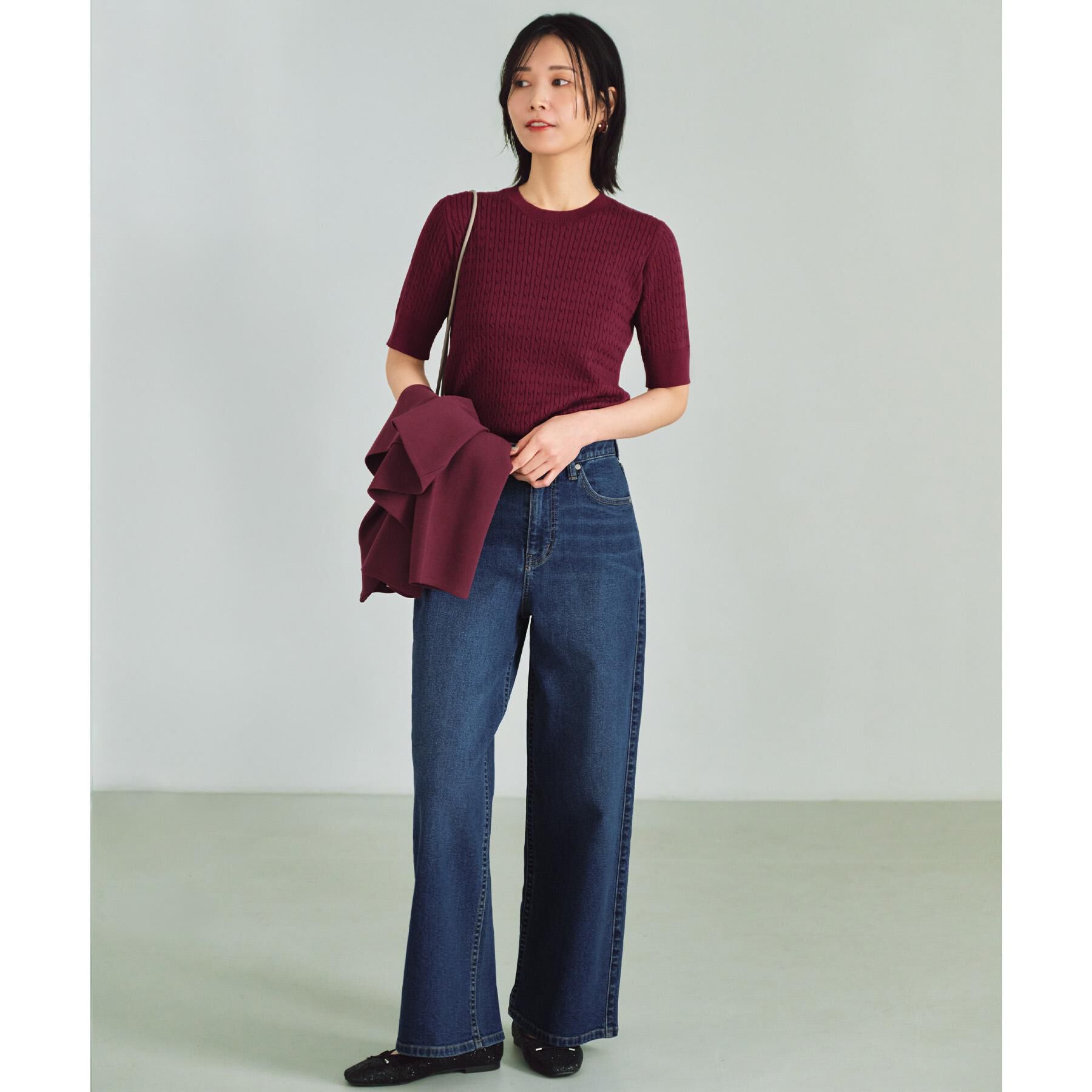 OPAQUE.CLIP「ケーブルハーフスリーブニット【UVケア/洗濯機OK】《6col/S～LL》」|ニット・セーター|