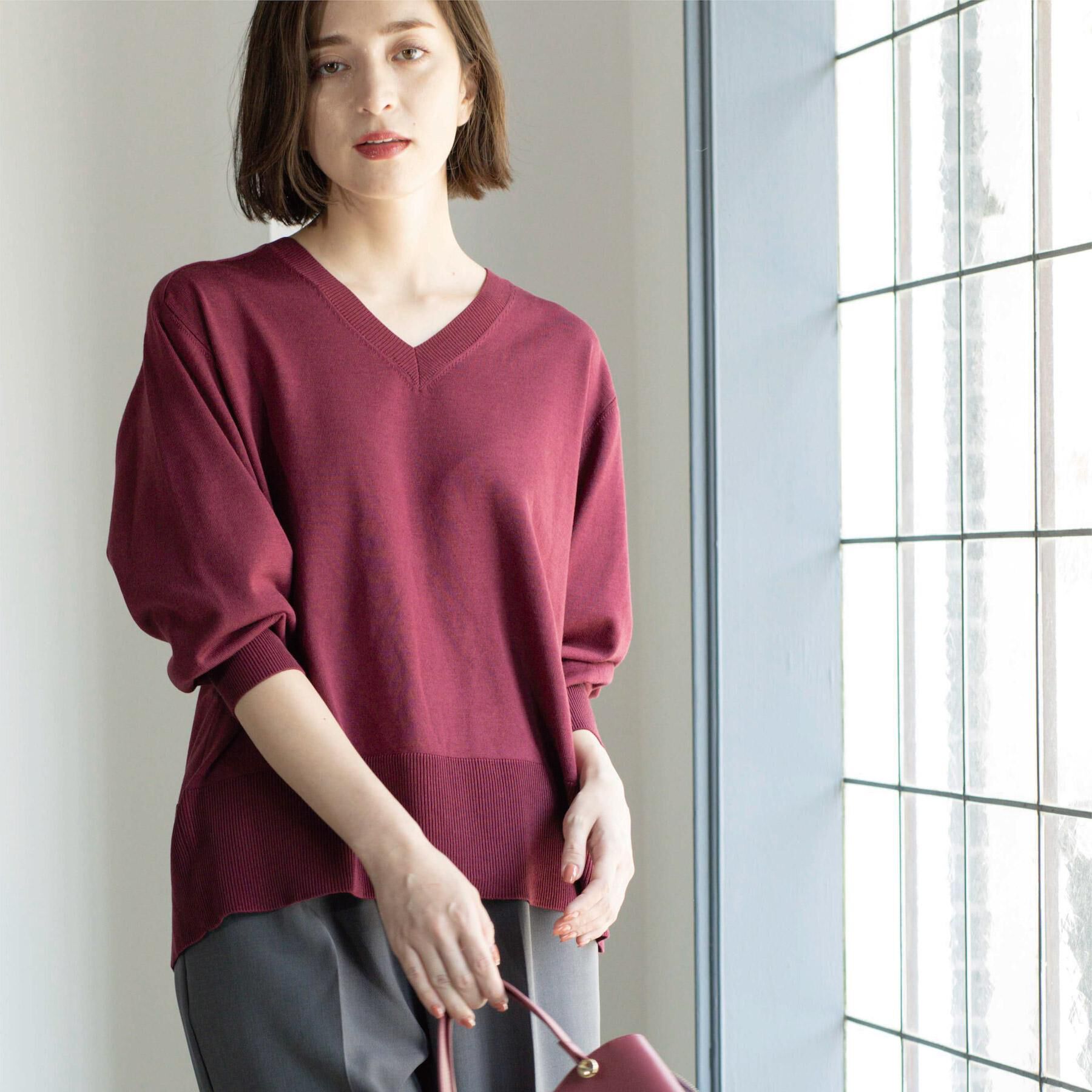 OPAQUE.CLIP「リラクシーVネックニット【洗濯機洗OK】《6col》」|ニット・セーター|