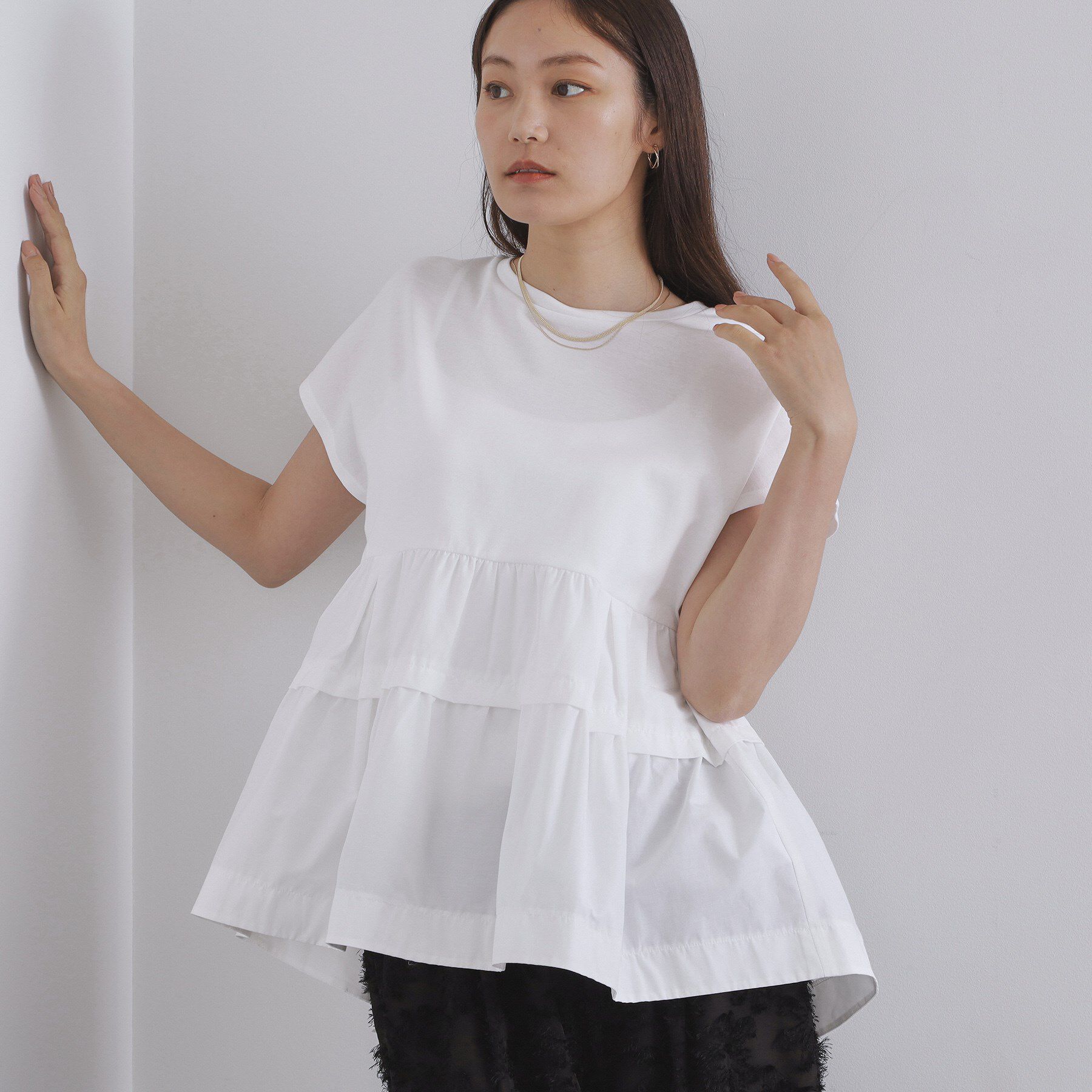 OPAQUE.CLIP「ドッキングティアードトップス【洗濯機洗い可】」|Tシャツ・カットソー|ホワイト(001)