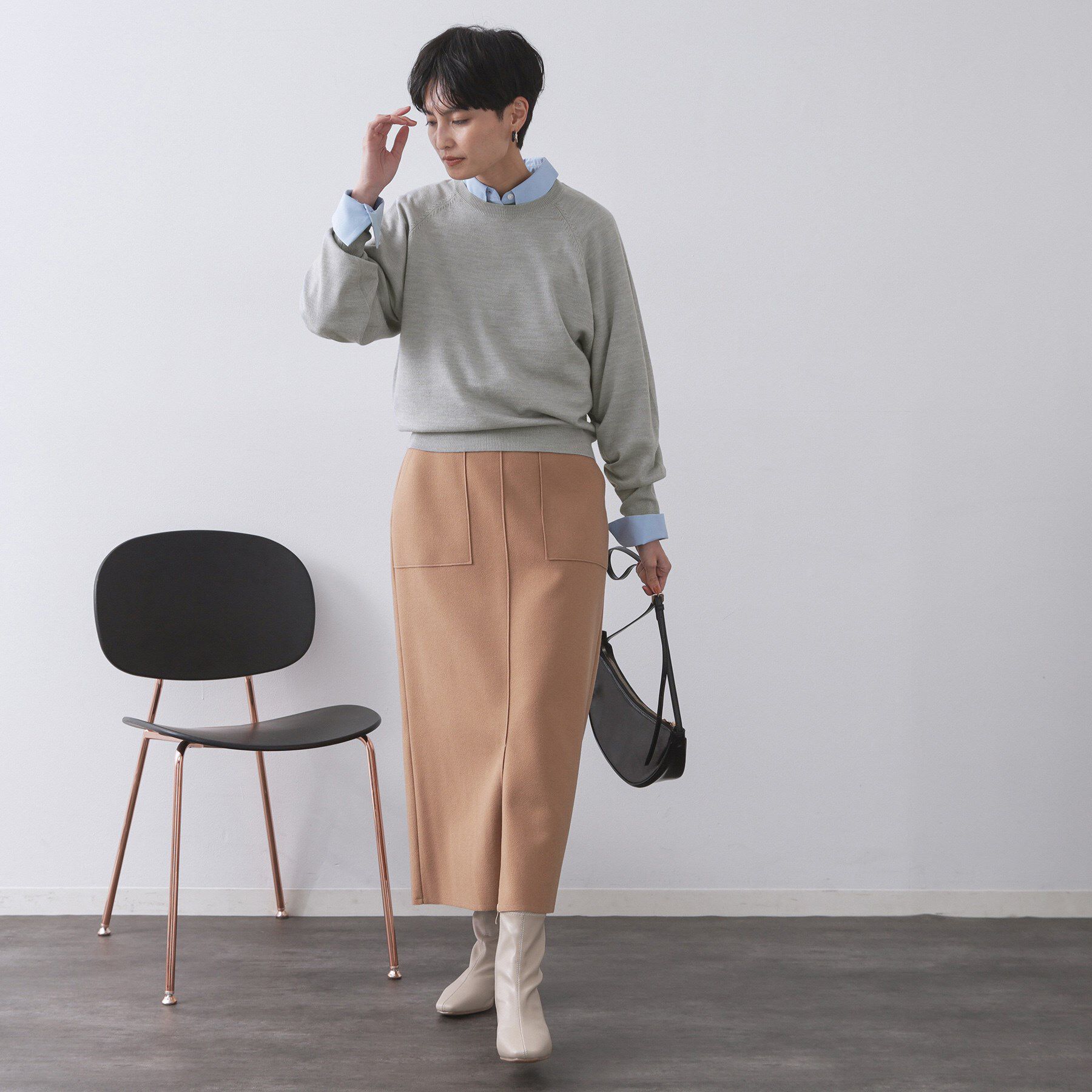 OPAQUE.CLIP「ラグランクルーネックニット/エクストラファインメリノウール【THEシリーズ/洗濯機OK】」|ニット・セーター|