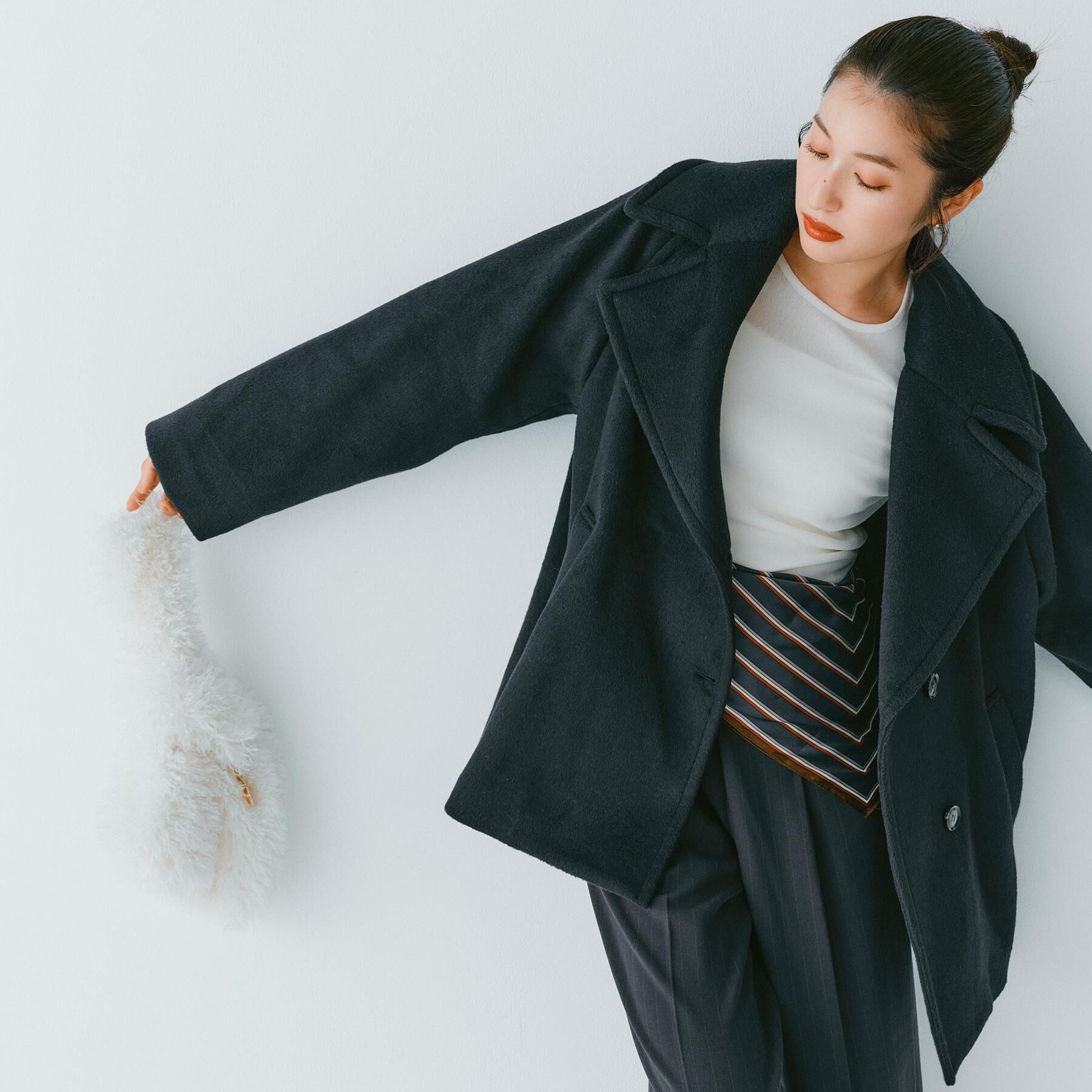 OPAQUE.CLIP「カシミヤブレンドウールミドルピーコート」|ピーコート|