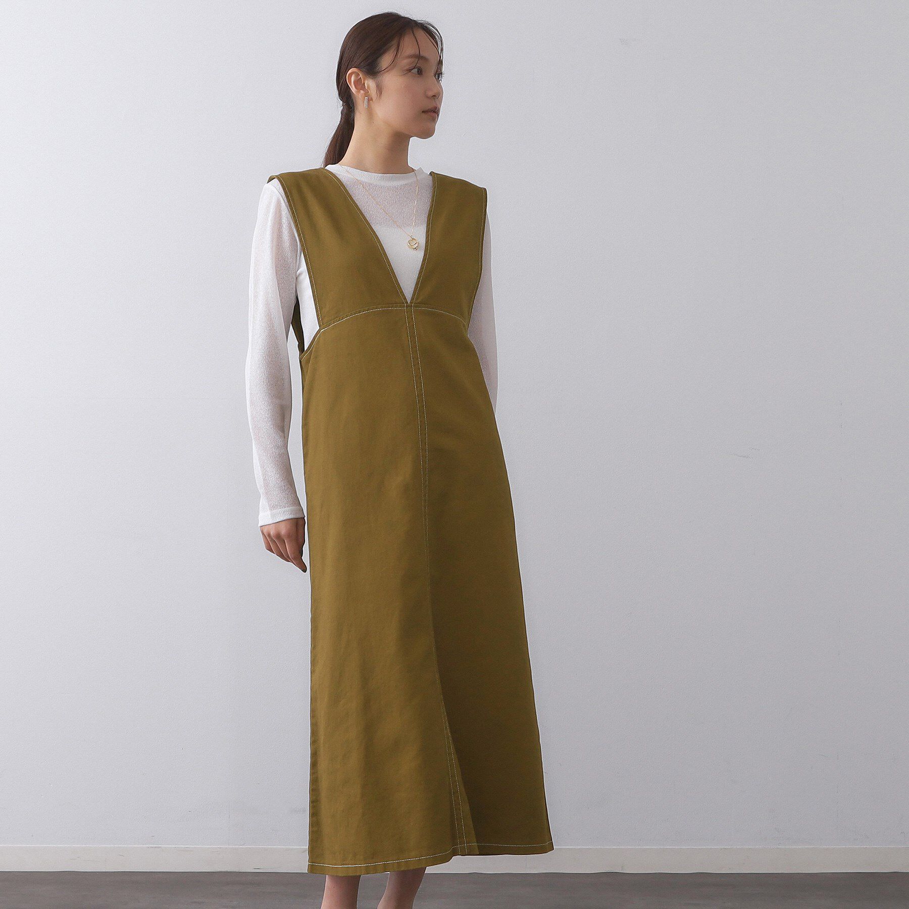 OPAQUE.CLIP「配色ステッチジャンスカ【洗濯機洗い可】」|ワンピース|モカブラウン(042