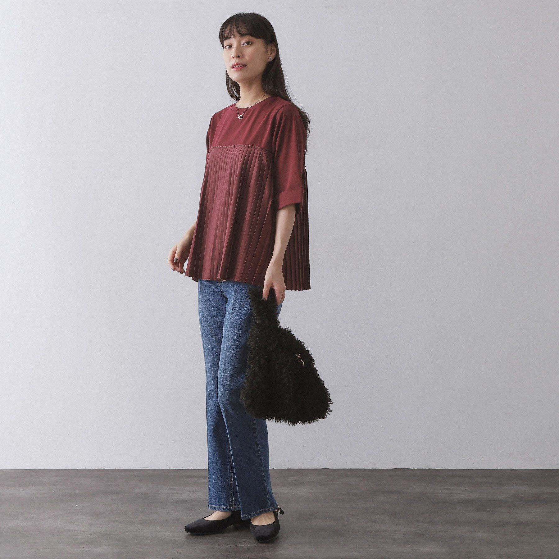 OPAQUE.CLIP「プリーツドッキングカットソー【洗濯機OK】」|Tシャツ・カットソー|