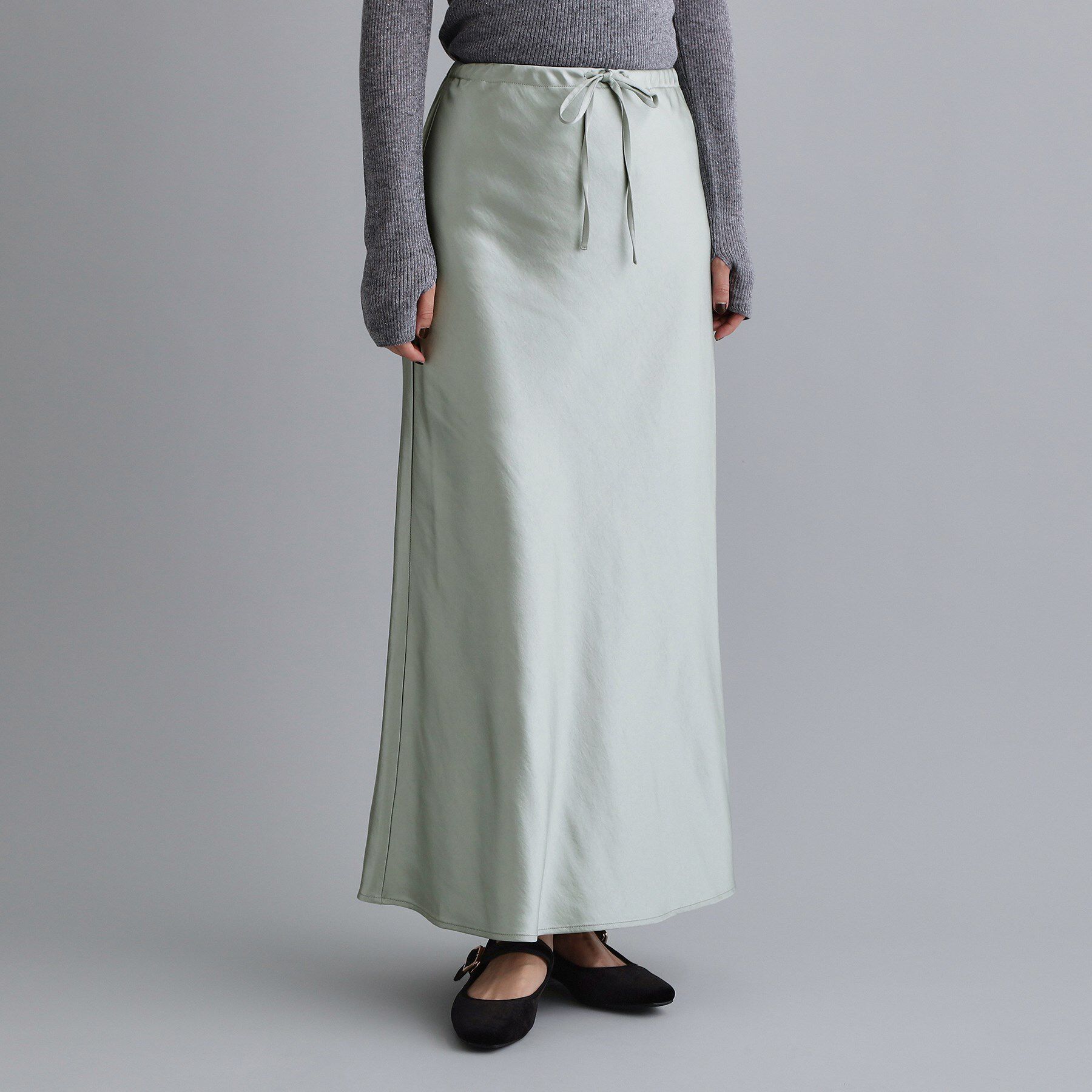 OPAQUE.CLIP「【es】サテンナローイージーロングスカート【洗濯機OK】」|スカート|ミントグリーン(02