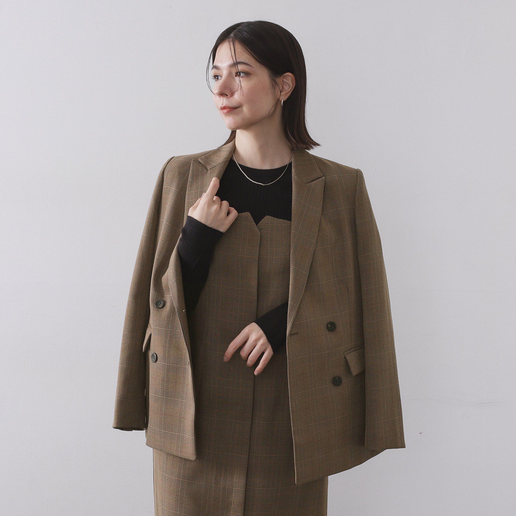 OPAQUE.CLIP「グレンチェックダブルジャケット/セットアップ対応可【洗える】」|テーラードジャケット|