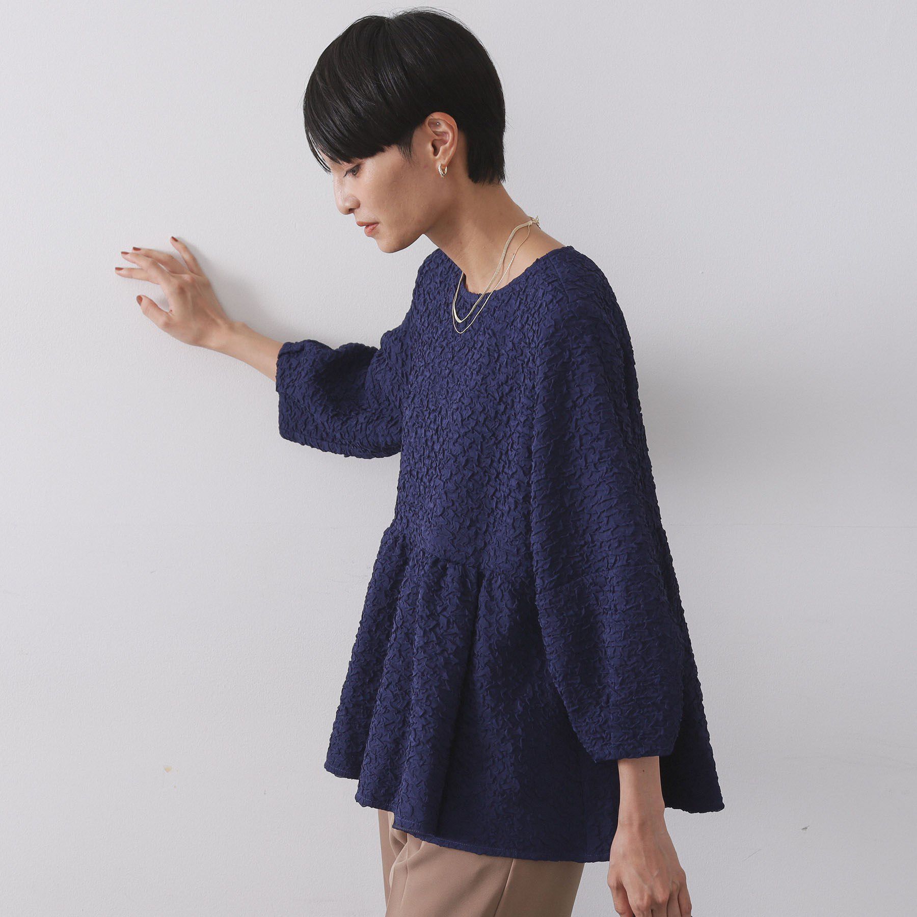 OPAQUE.CLIP「ふくれジャカードペプラムブラウス【洗濯機OK】」|シャツ・ブラウス|