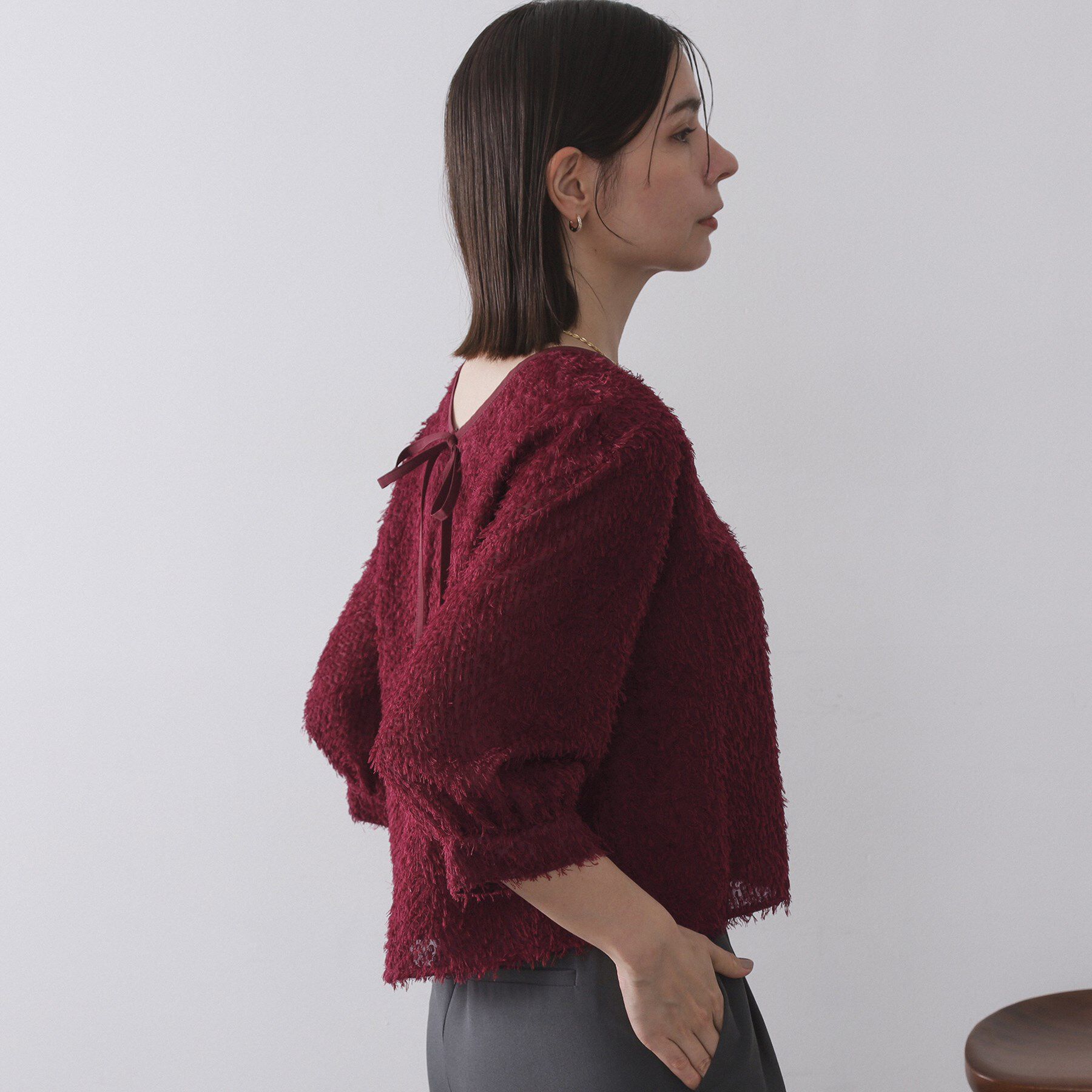 OPAQUE.CLIP「前後2WAY　シアーフリンジジャカードブラウス【洗濯機OK】」|シャツ・ブラウス|