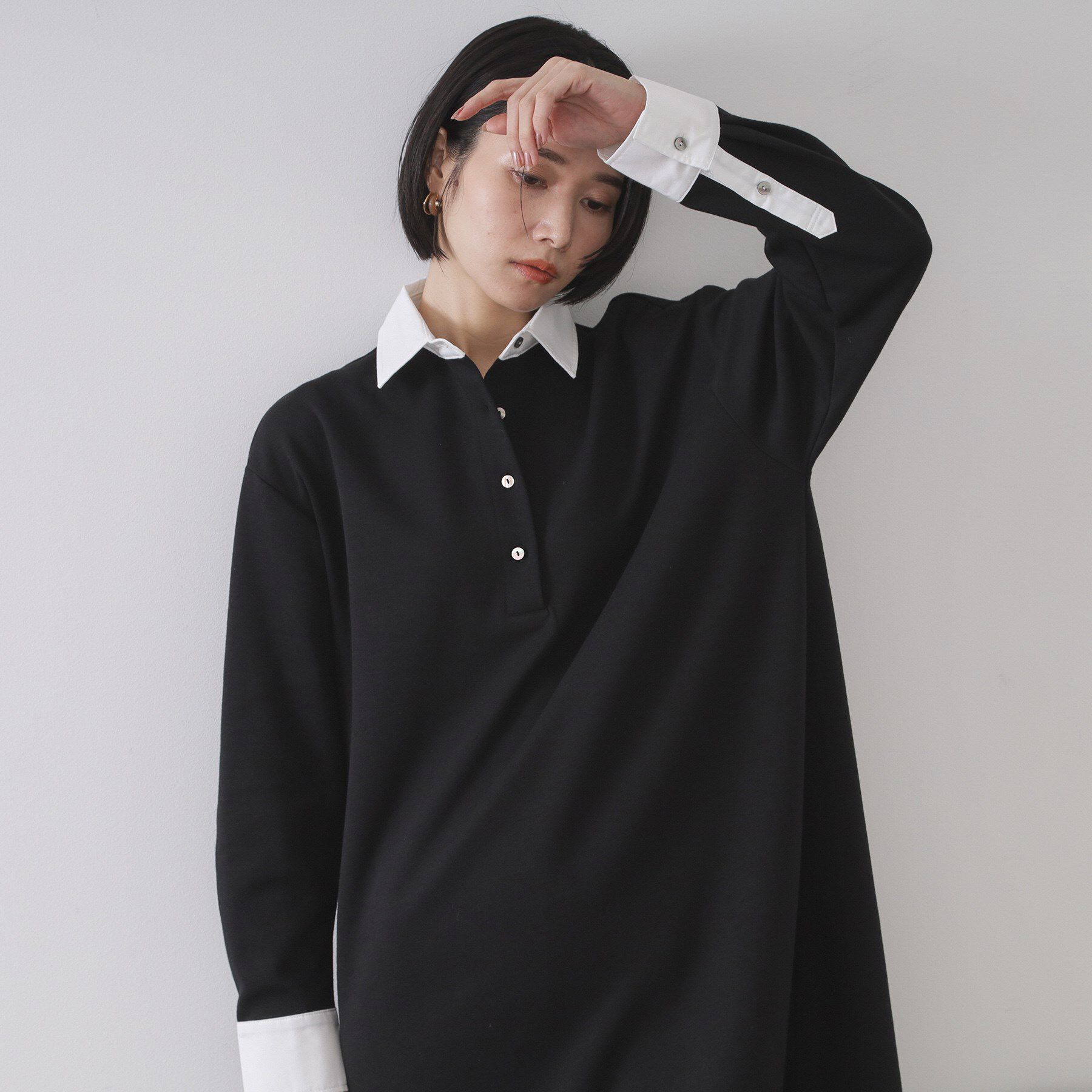 OPAQUE.CLIP「ポロ衿配色ミニワンピース【洗濯機OK】」|ワンピース|