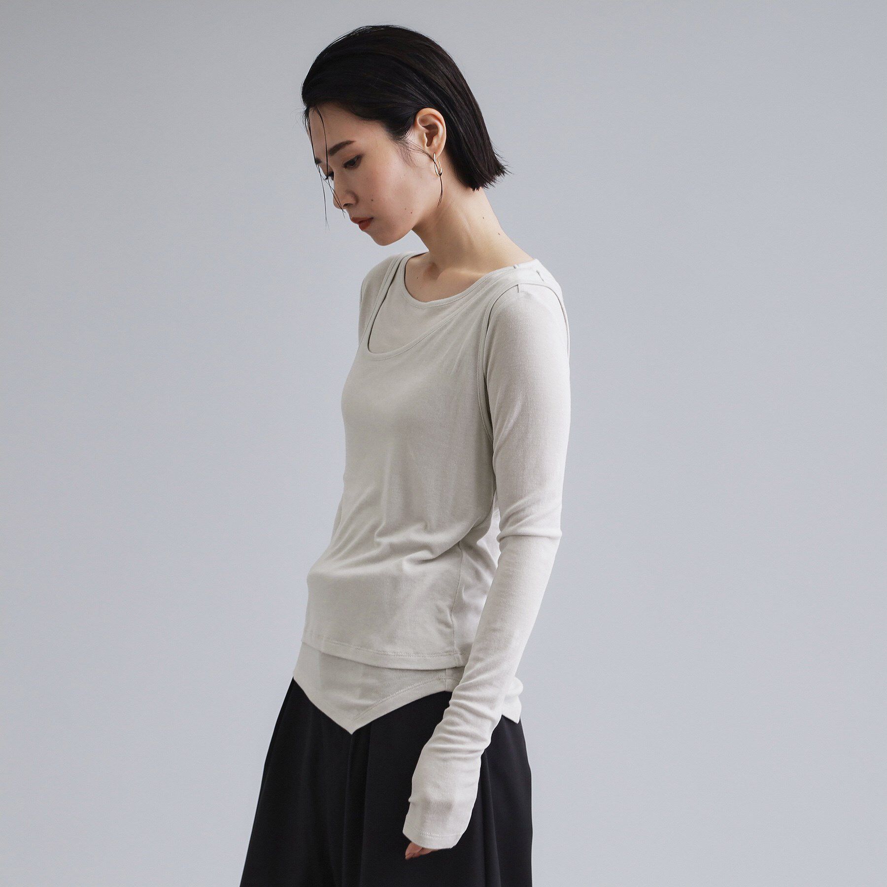 OPAQUE.CLIP「【es】シアーリブアシメレイヤードカットソー」|Tシャツ・カットソー|