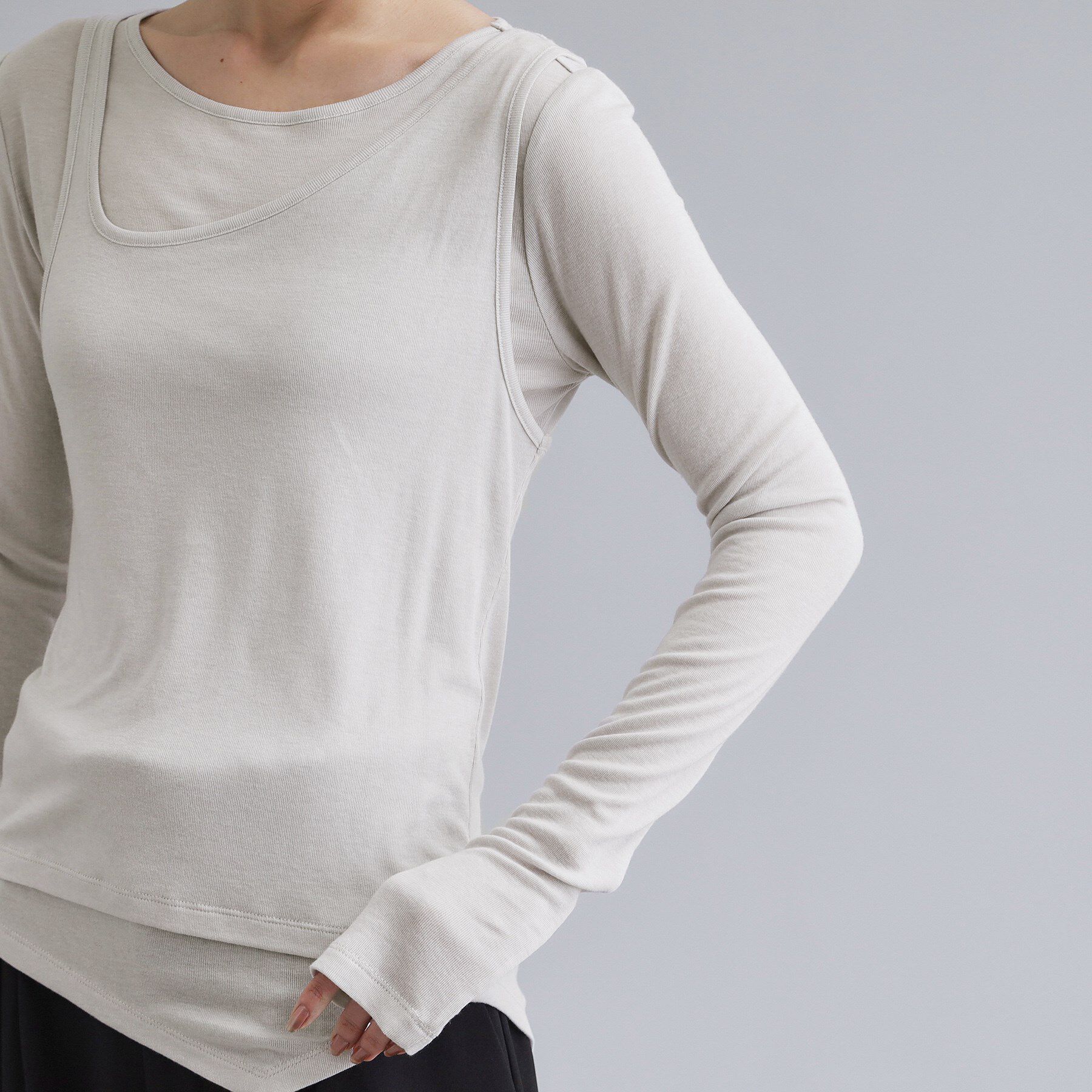 OPAQUE.CLIP「【es】シアーリブアシメレイヤードカットソー」|Tシャツ・カットソー|