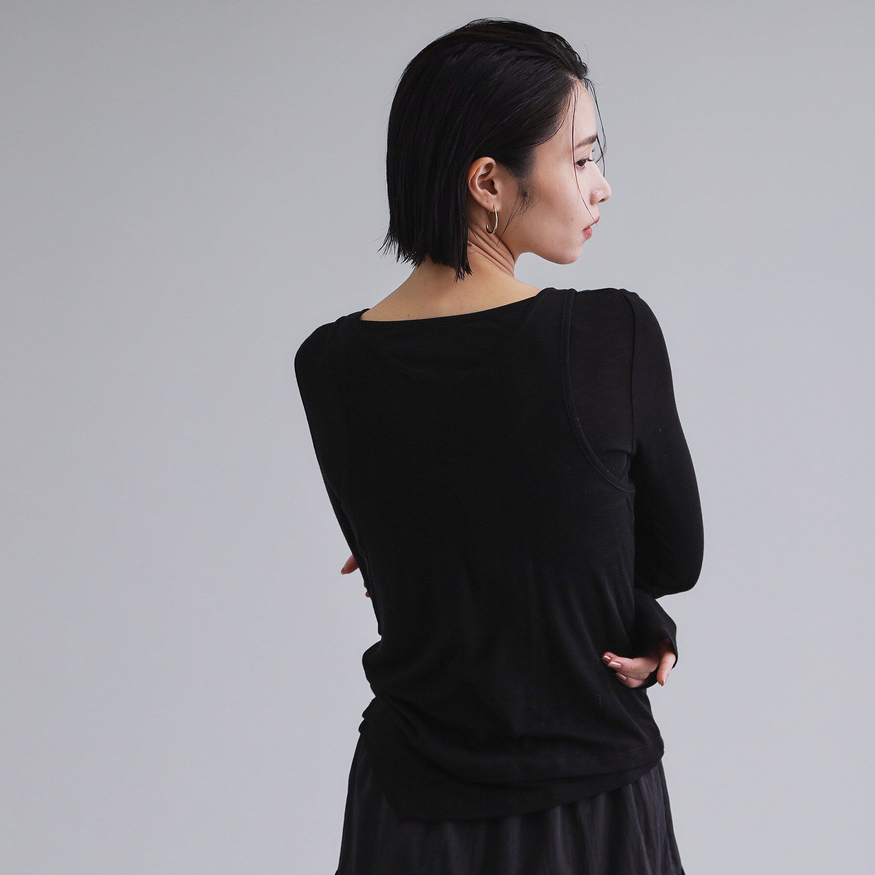 OPAQUE.CLIP「【es】シアーリブアシメレイヤードカットソー」|Tシャツ・カットソー|