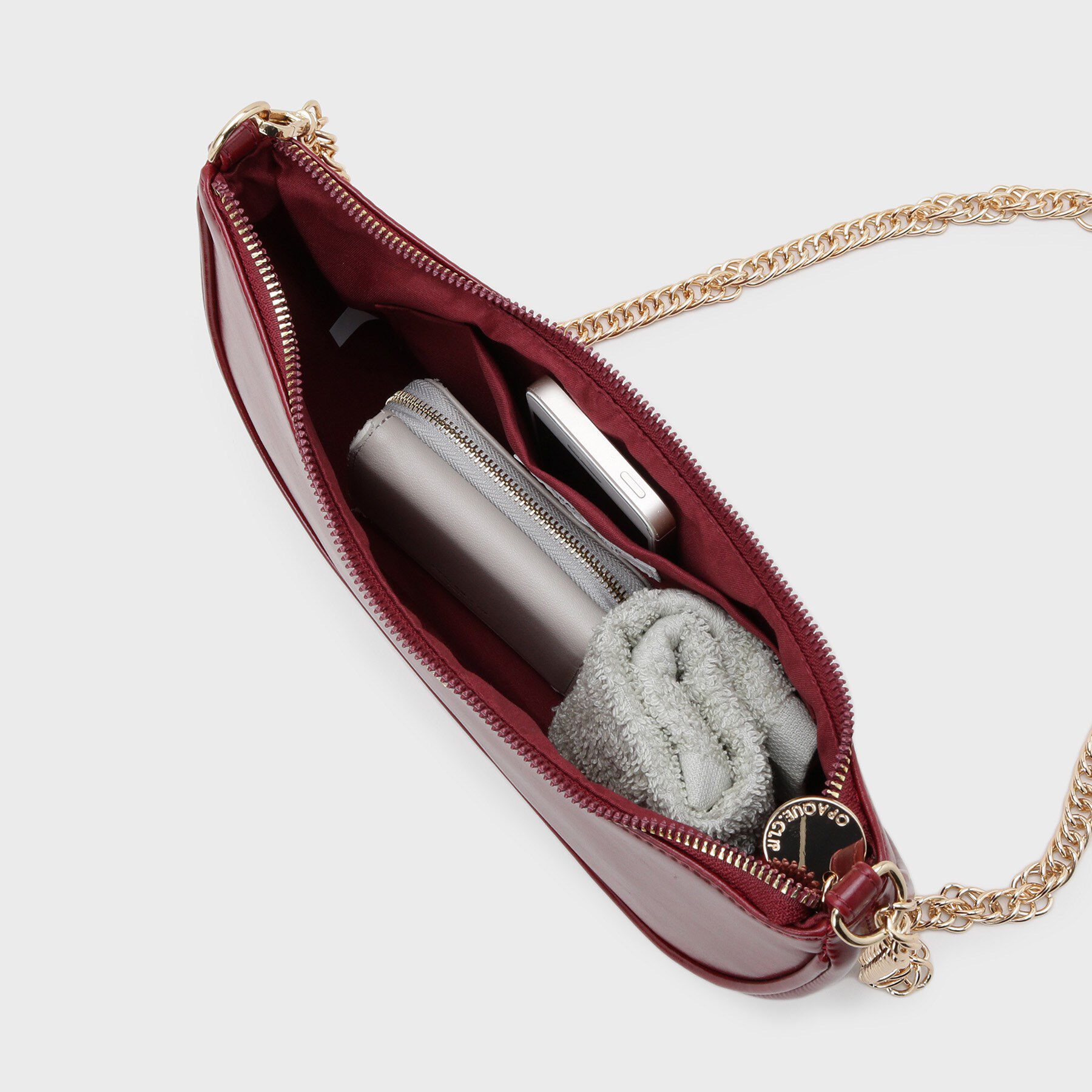 OPAQUE.CLIP「【2WAY】オイル調合皮チェーンハンドルムーンミドルバッグ」|ハンドバッグ|