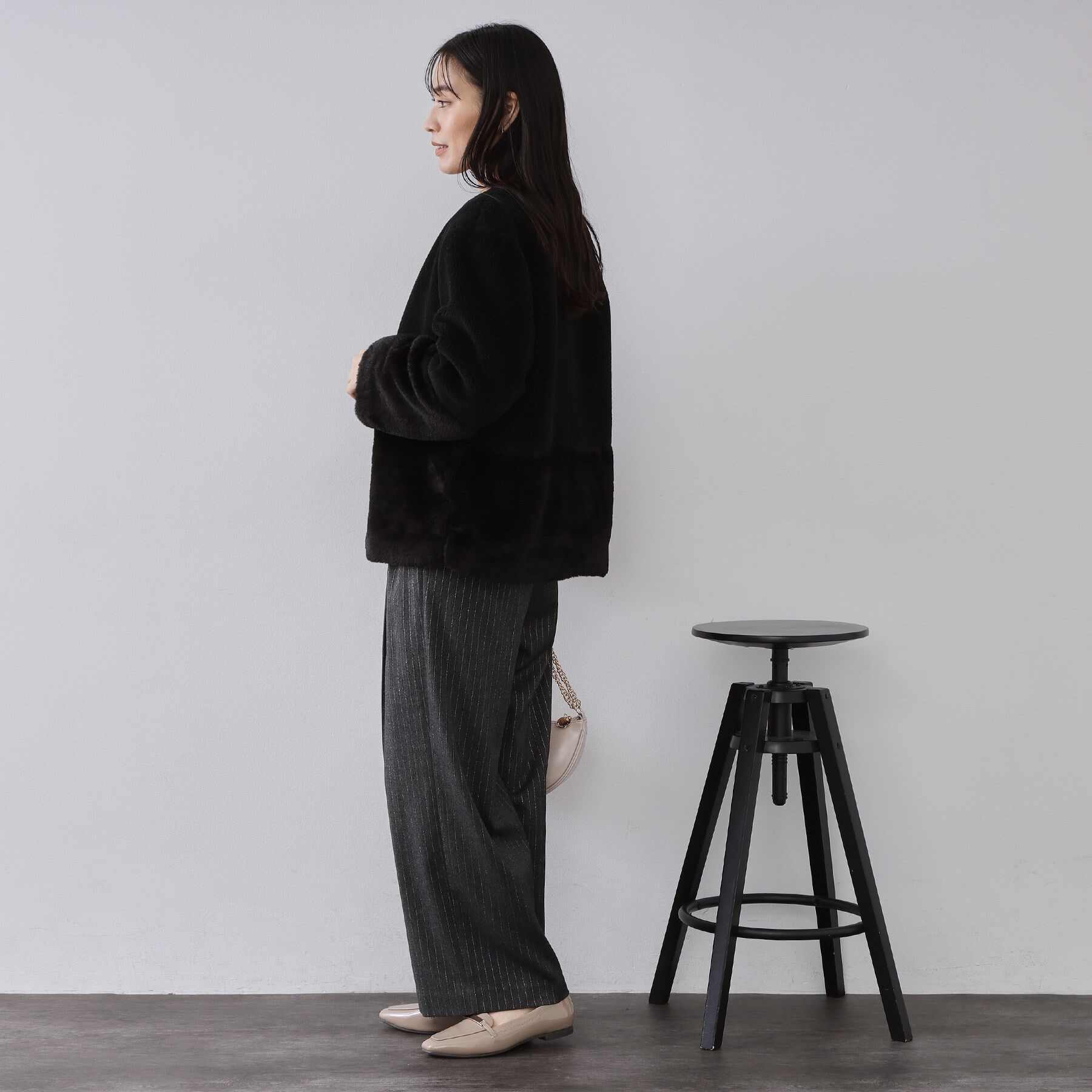 OPAQUE.CLIP「フェイクボア切替ショートコート」|ノーカラーコート|