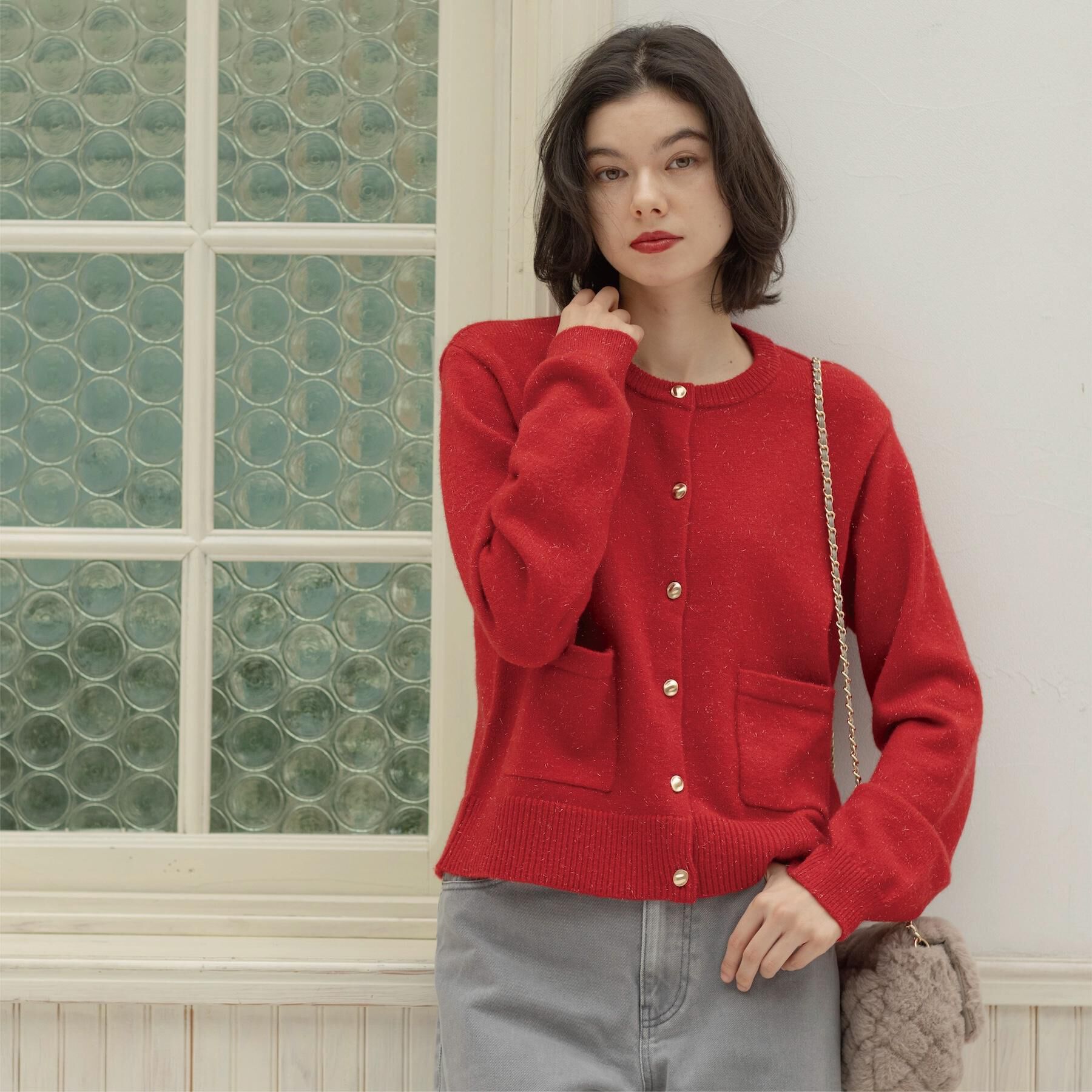 OPAQUE.CLIP「金ボタンラメニットカーディガン【洗濯機OK】」|カーディガン|