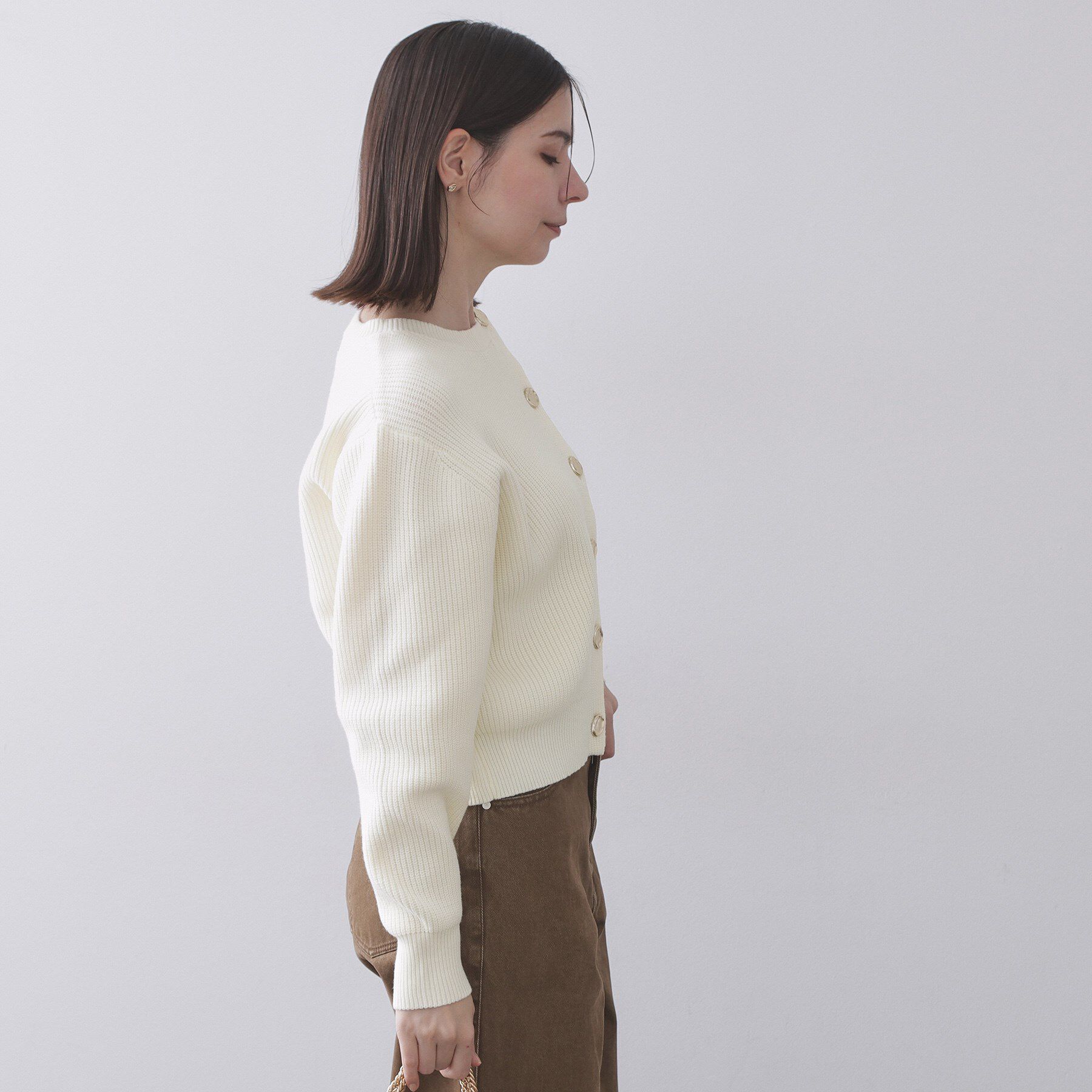 OPAQUE.CLIP「アシンメトリーボタンカーディガン【洗濯機OK】」|カーディガン|