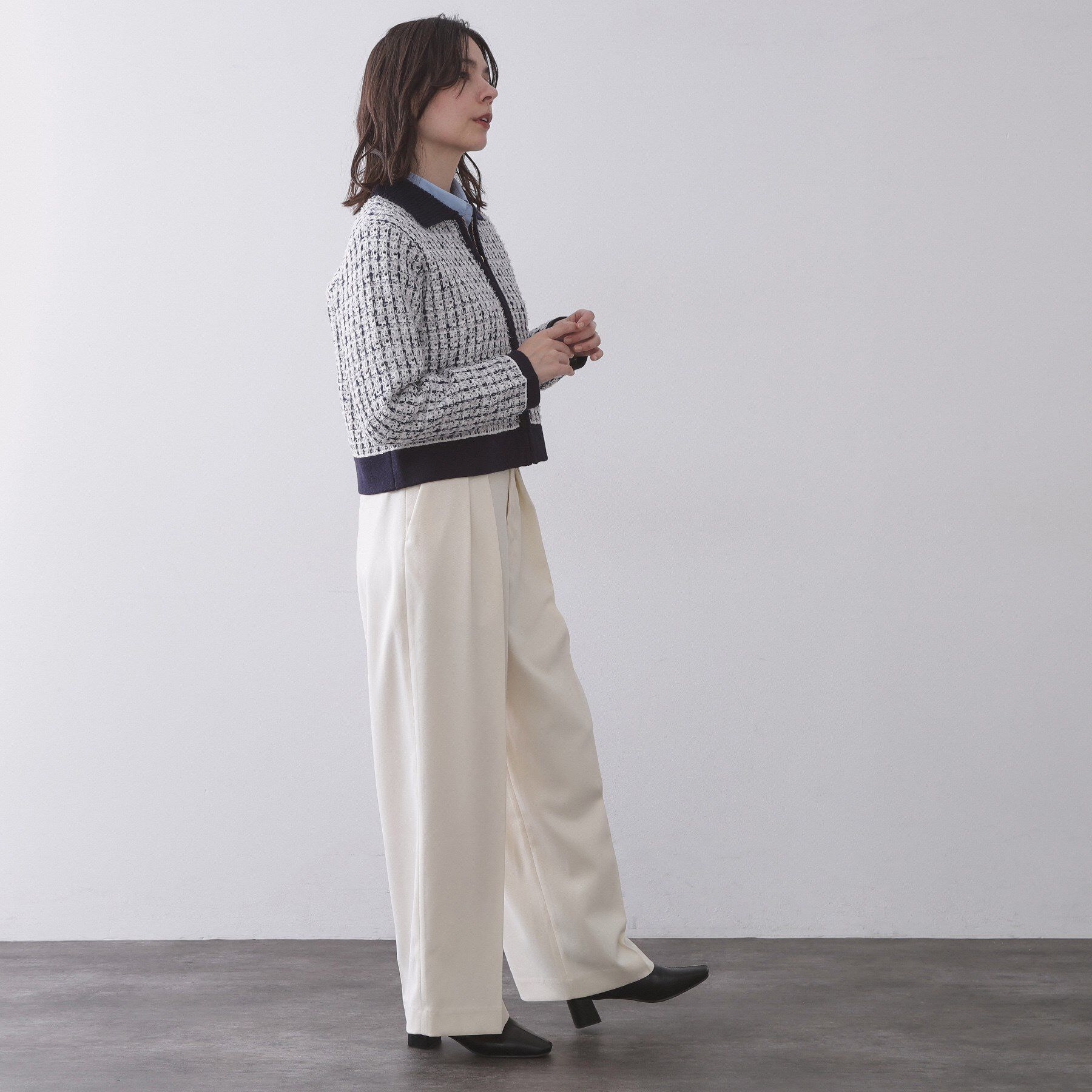 OPAQUE.CLIP「ツイードライクZIPニットカーディガン」|カーディガン|