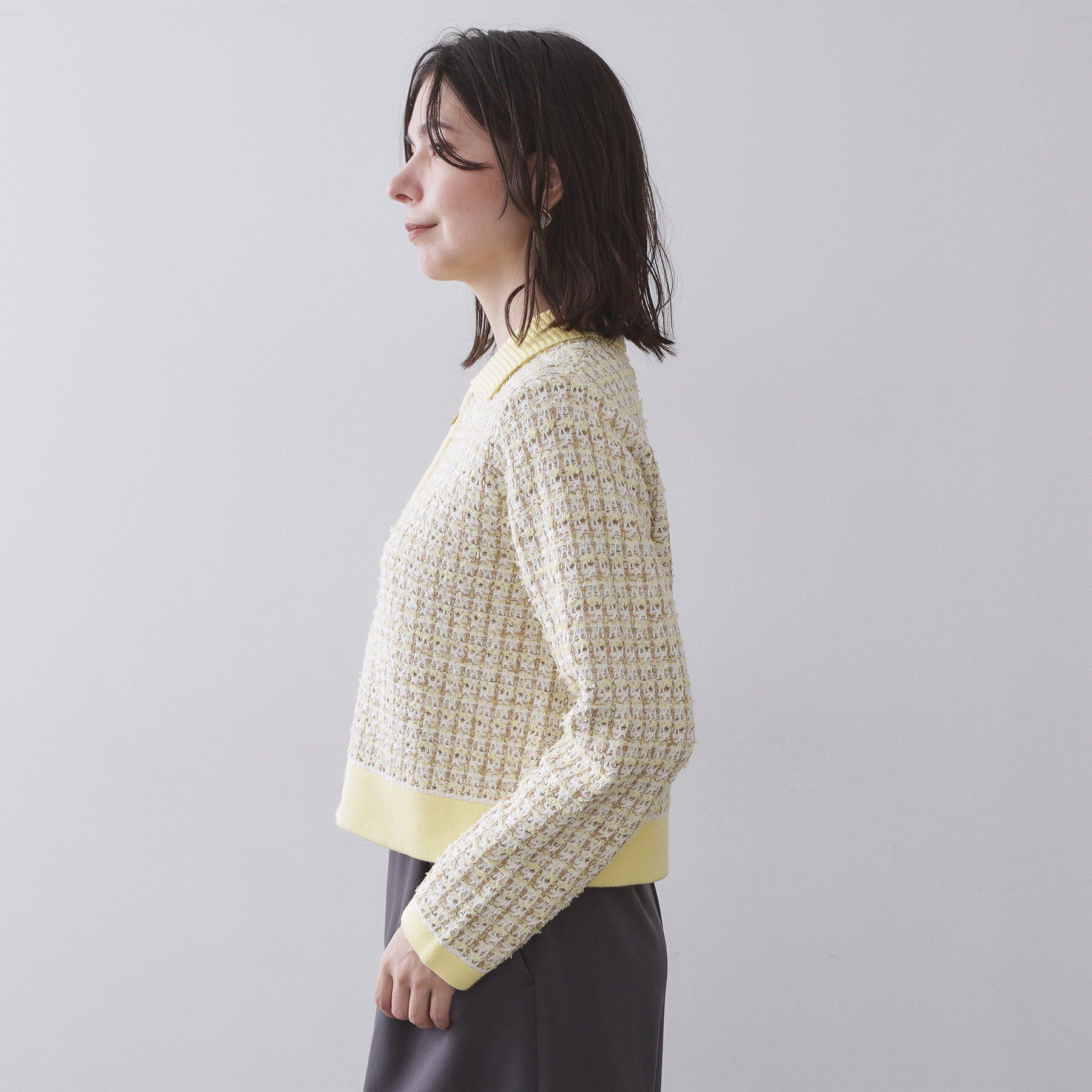 OPAQUE.CLIP「ツイードライクZIPニットカーディガン」|カーディガン|