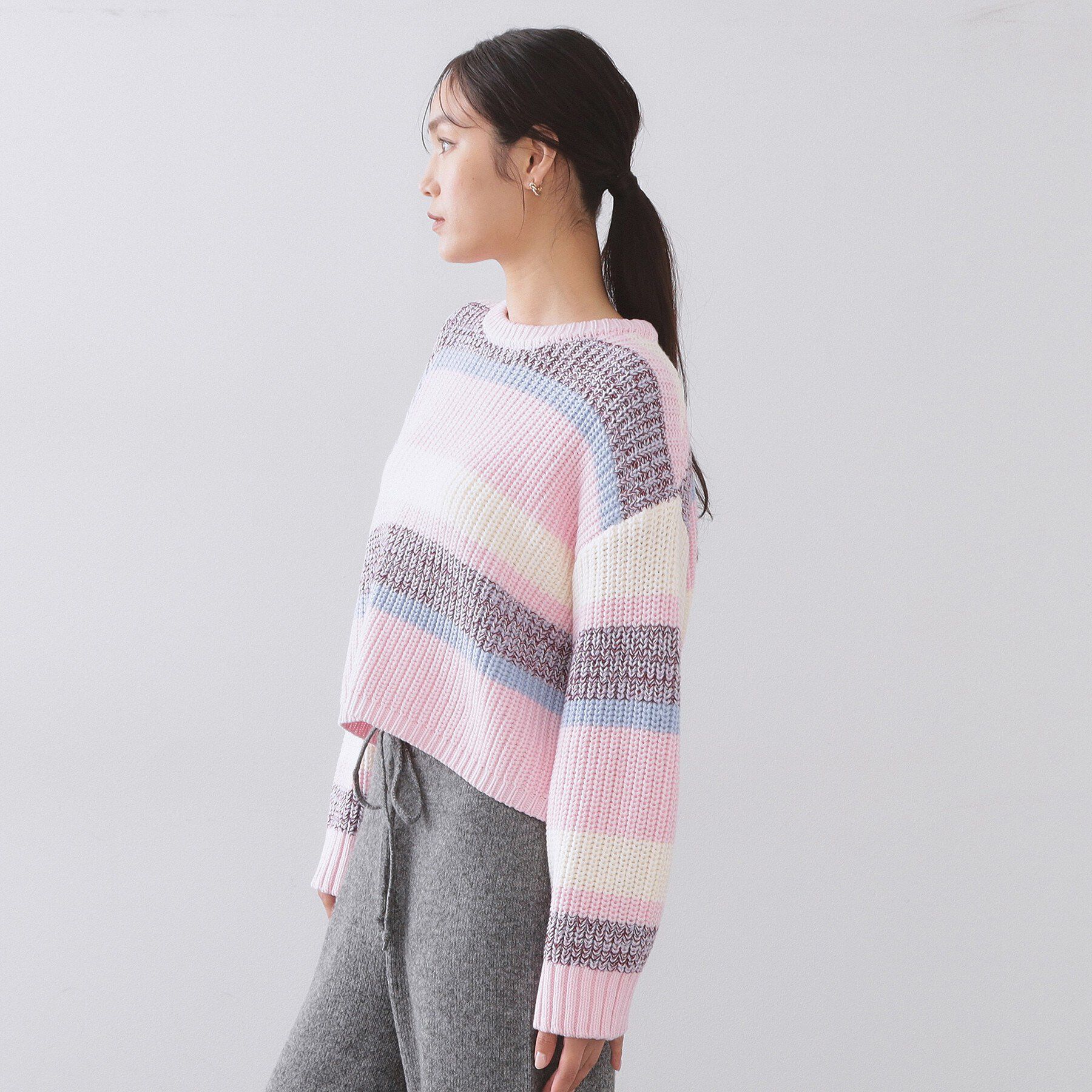 OPAQUE.CLIP「カラーボーダーミドルゲージニット」|ニット・セーター|