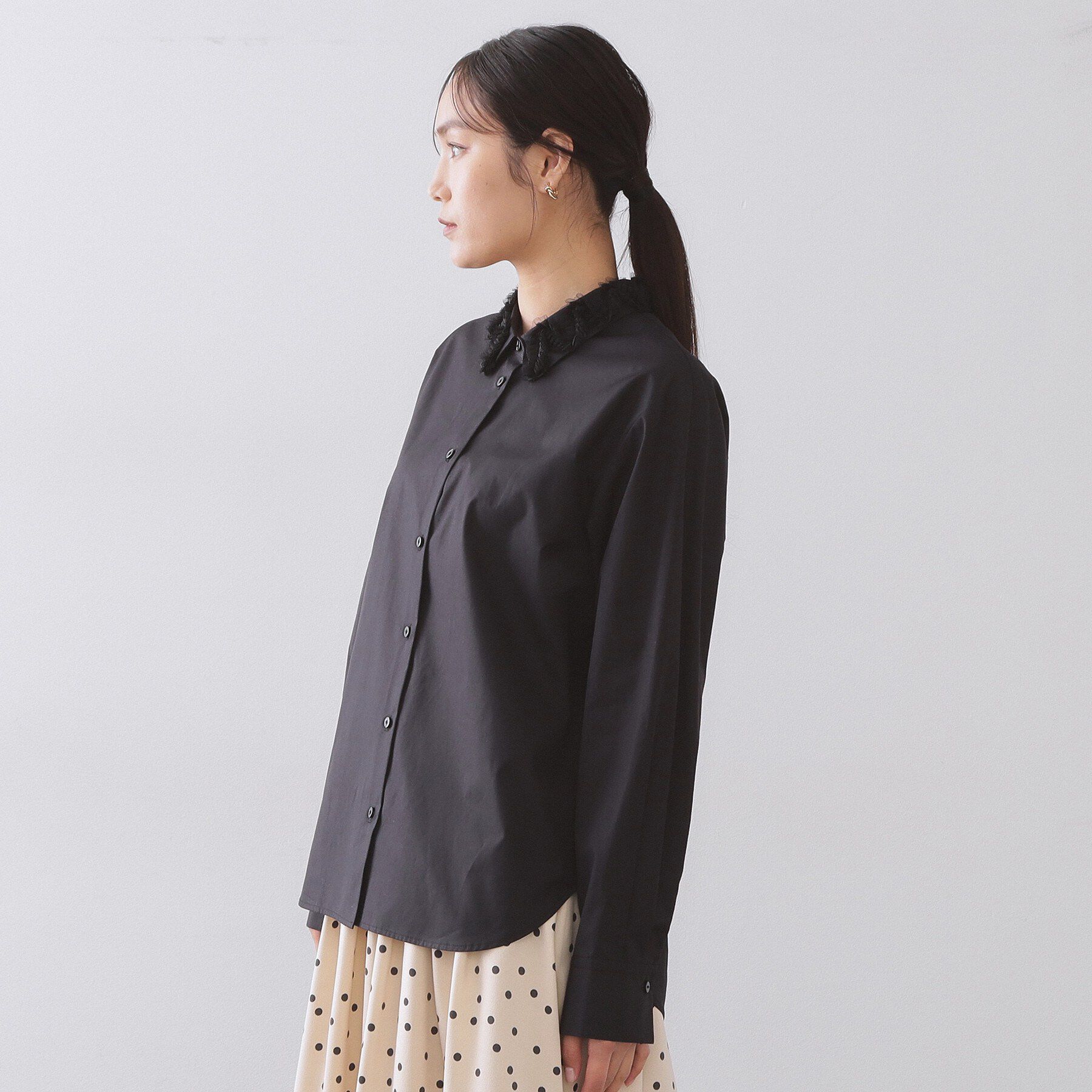 OPAQUE.CLIP「襟チュールシャツ【洗濯機OK】」|シャツ・ブラウス|