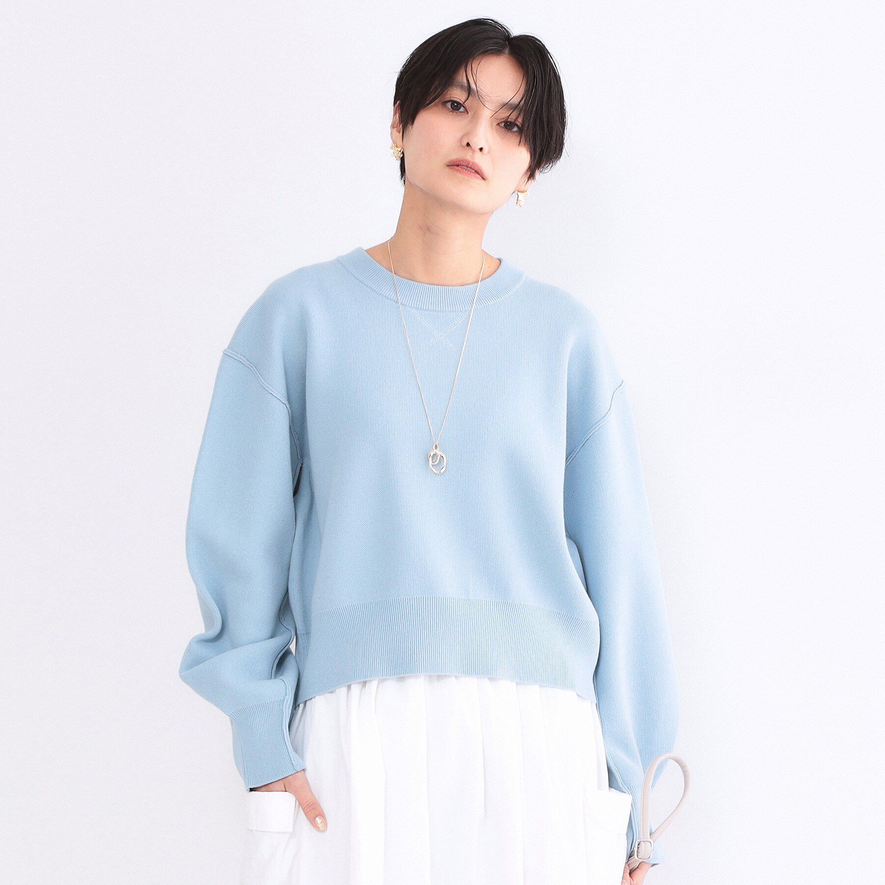 OPAQUE.CLIP「スウェットライクショートニット【洗濯機OK】」|ニット・セーター|サックスブルー(09
